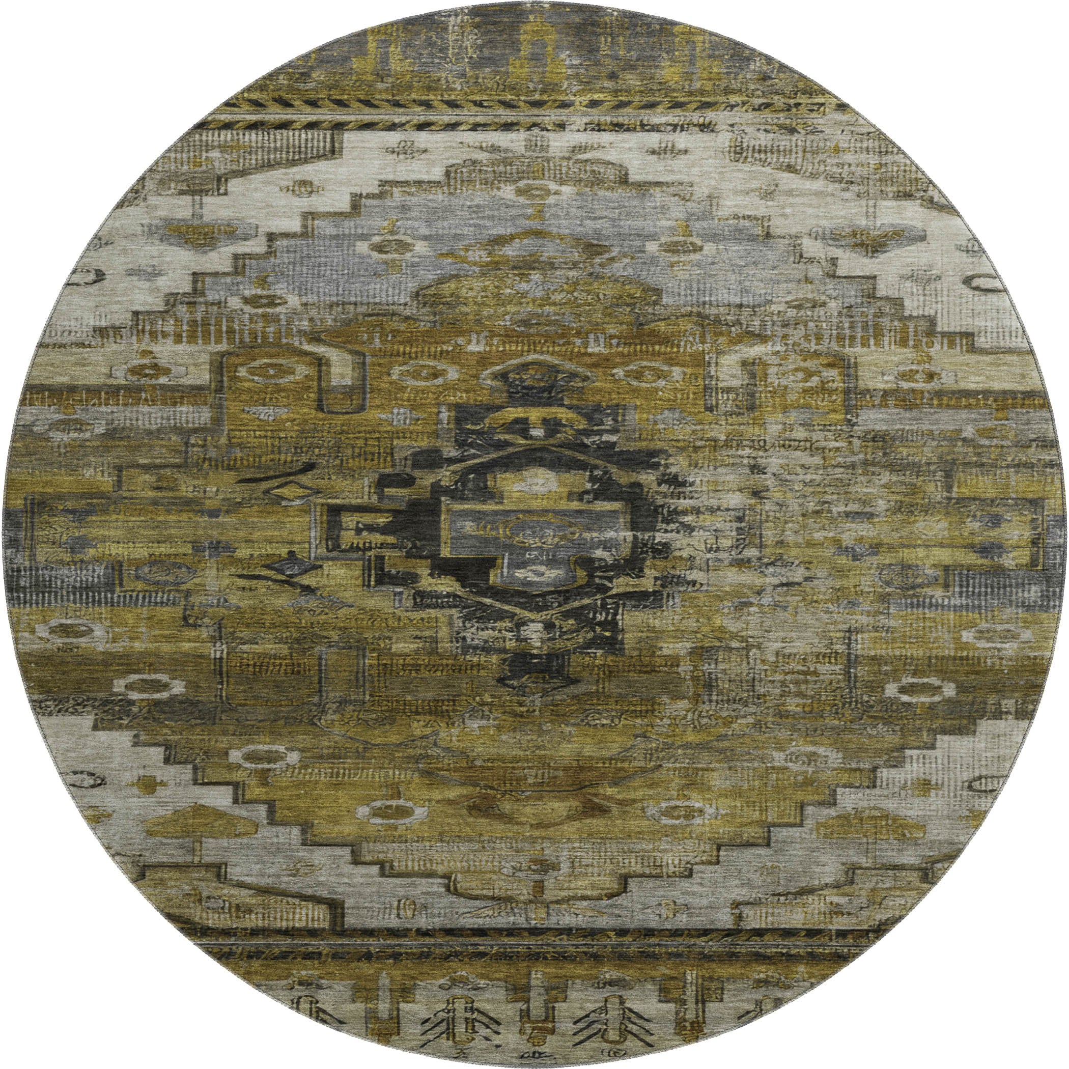 Rome Machine Washable Transitional Brown Rug 8' x 8' #shape_Round