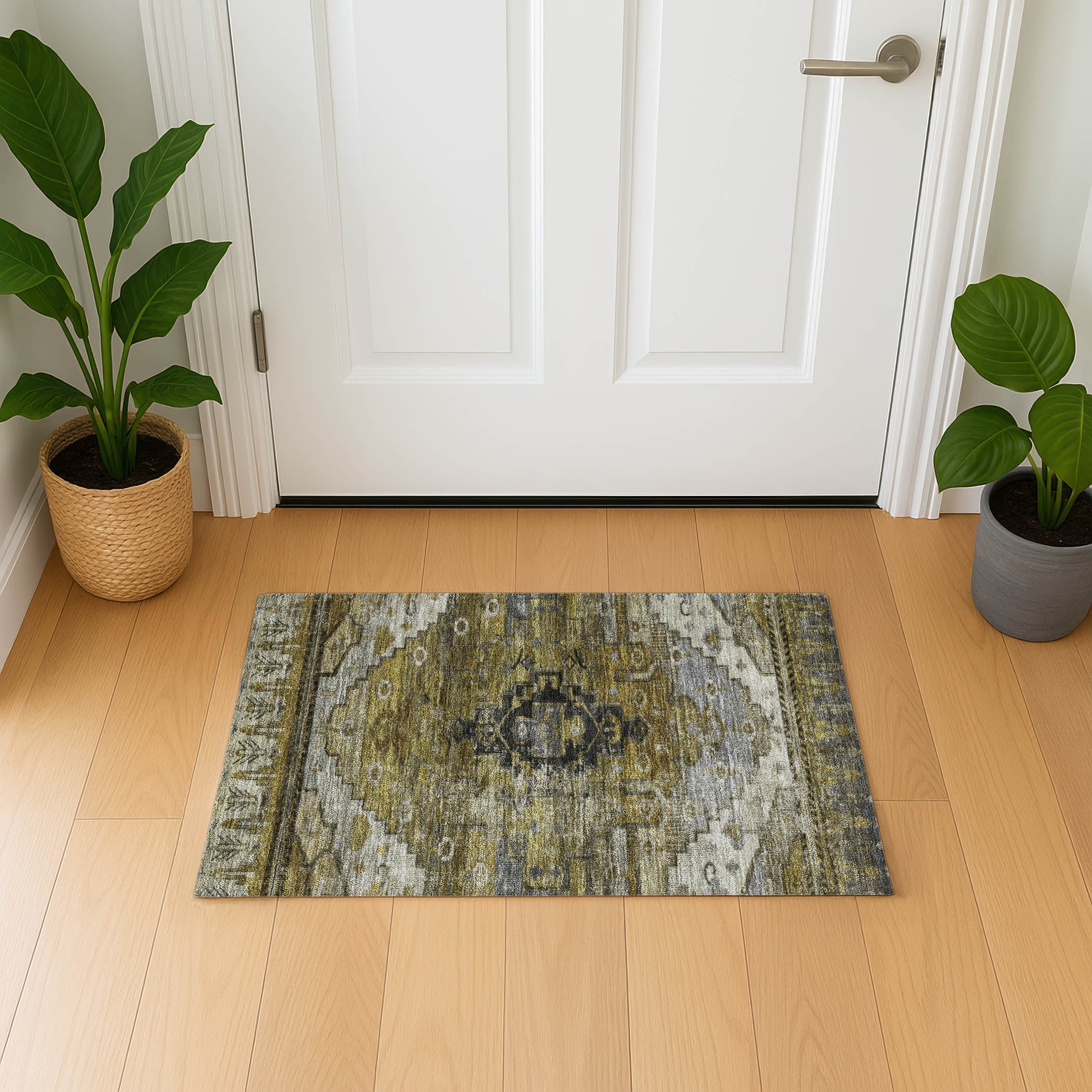 Rome Machine Washable Transitional Brown Rug 1'8" x 2'6" #shape_Rectangle