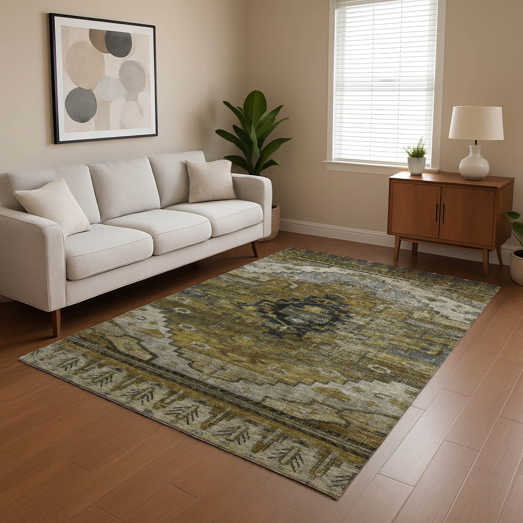 Rome Machine Washable Transitional Brown Rug 2'6" x 3'10" #shape_Rectangle