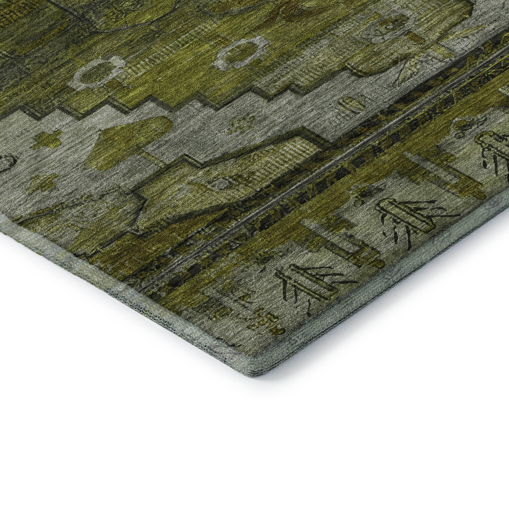 Rome Machine Washable Transitional Olive Green Rug 1'8" x 2'6" #shape_Rectangle