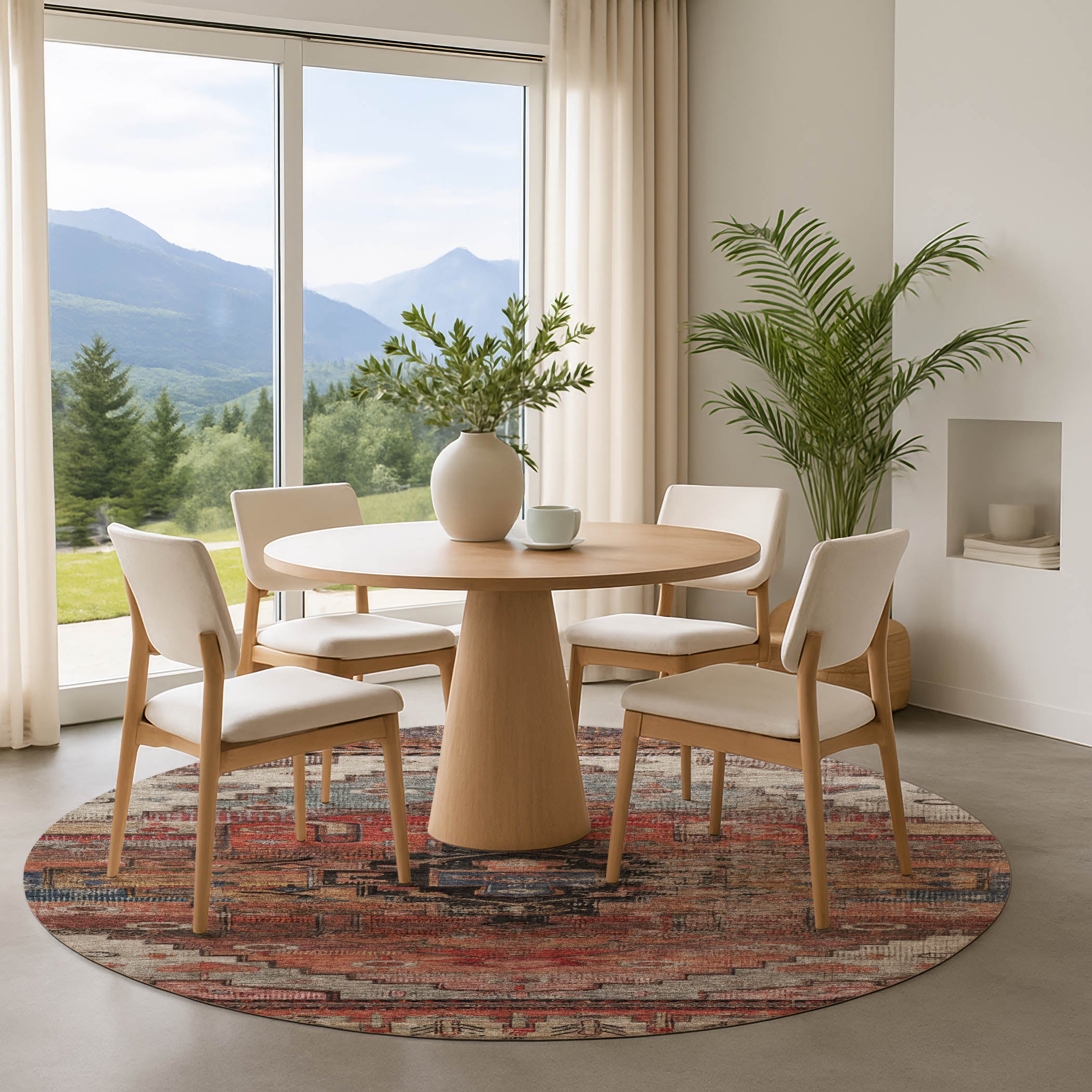 Rome Machine Washable Transitional Paprika Orange Rug 8' x 8' #shape_Round