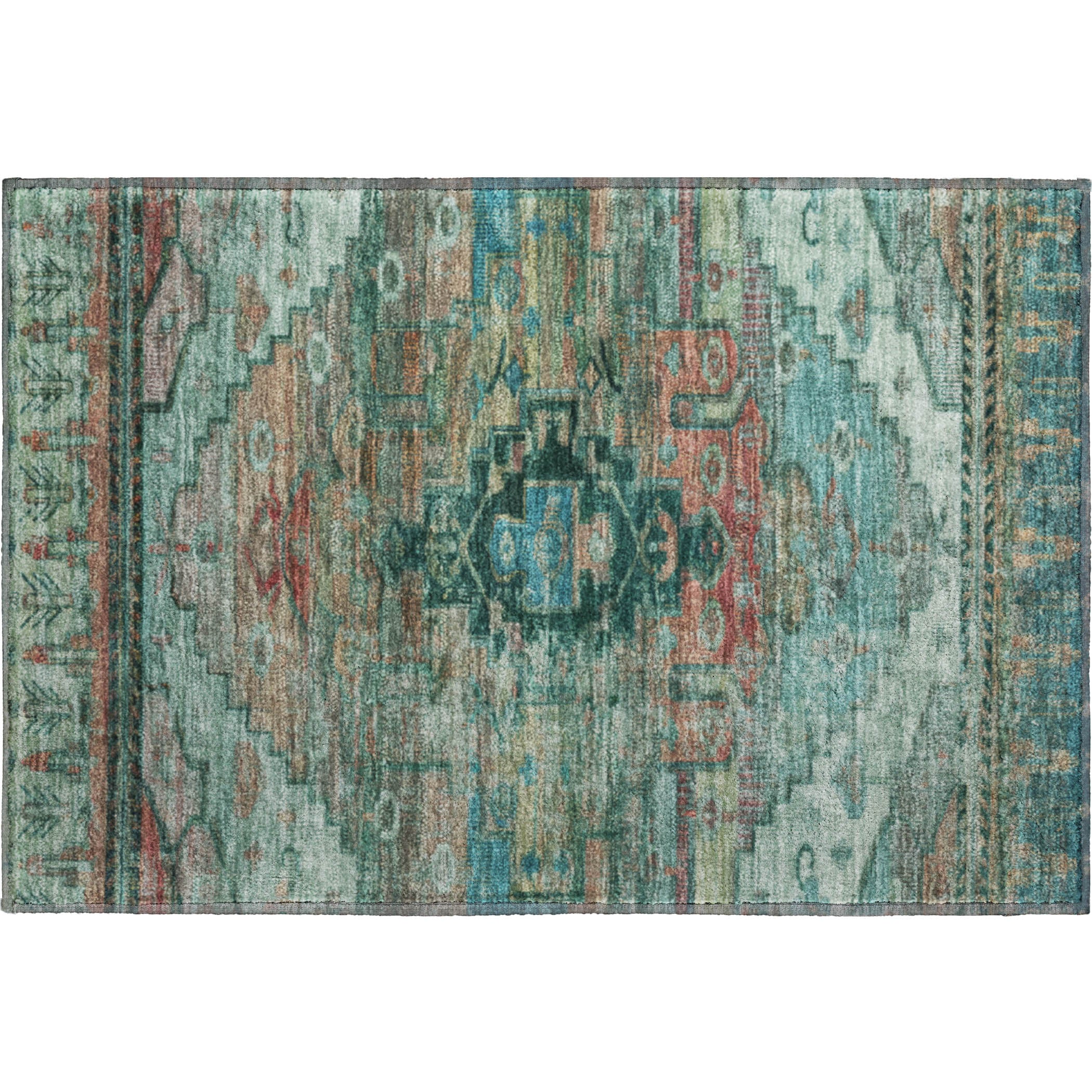 Rome Machine Washable Transitional Teal Rug 1'8" x 2'6" #shape_Rectangle
