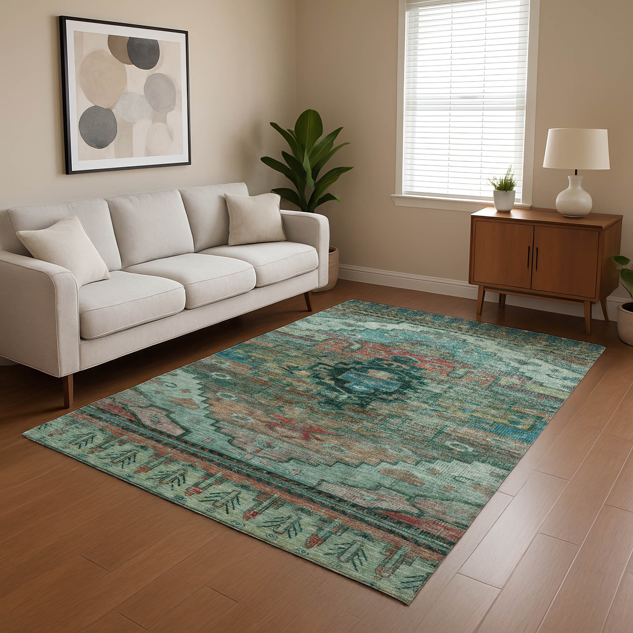 Rome Machine Washable Transitional Teal Rug 2'6" x 3'10" #shape_Rectangle