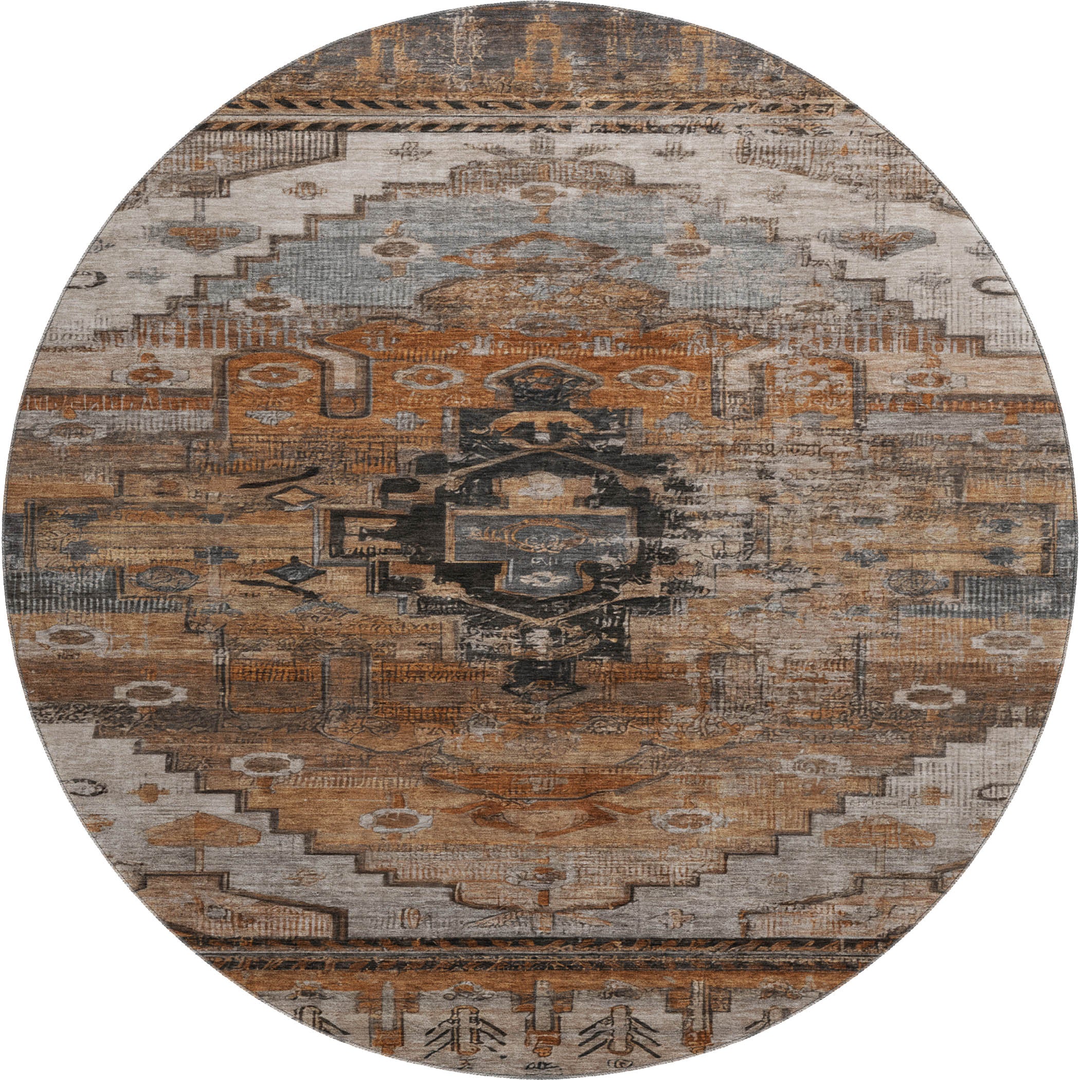 Rome Machine Washable Transitional Terracotta Orange Rug 8' x 8' #shape_Round