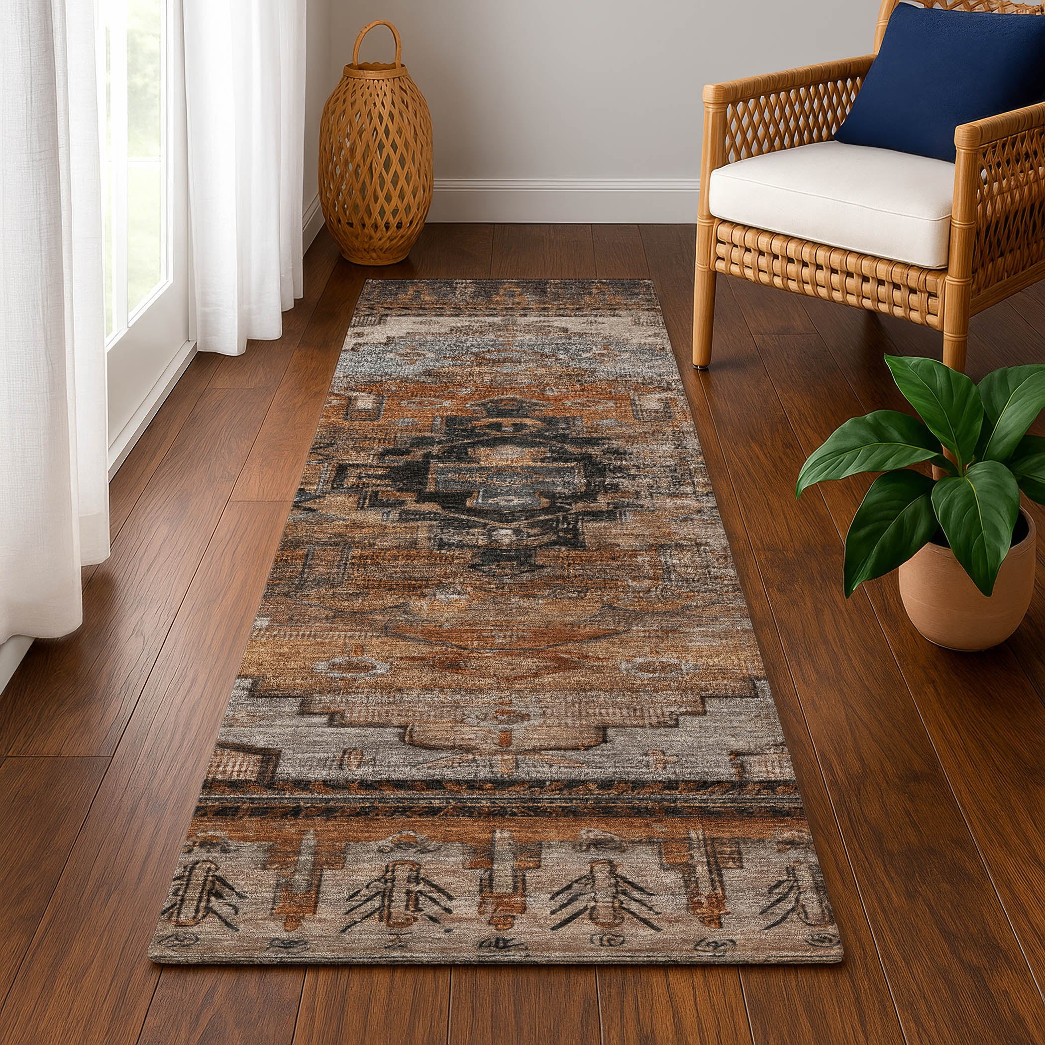 Rome Machine Washable Transitional Terracotta Orange Rug 2'3" x 7'6" #shape_Runner