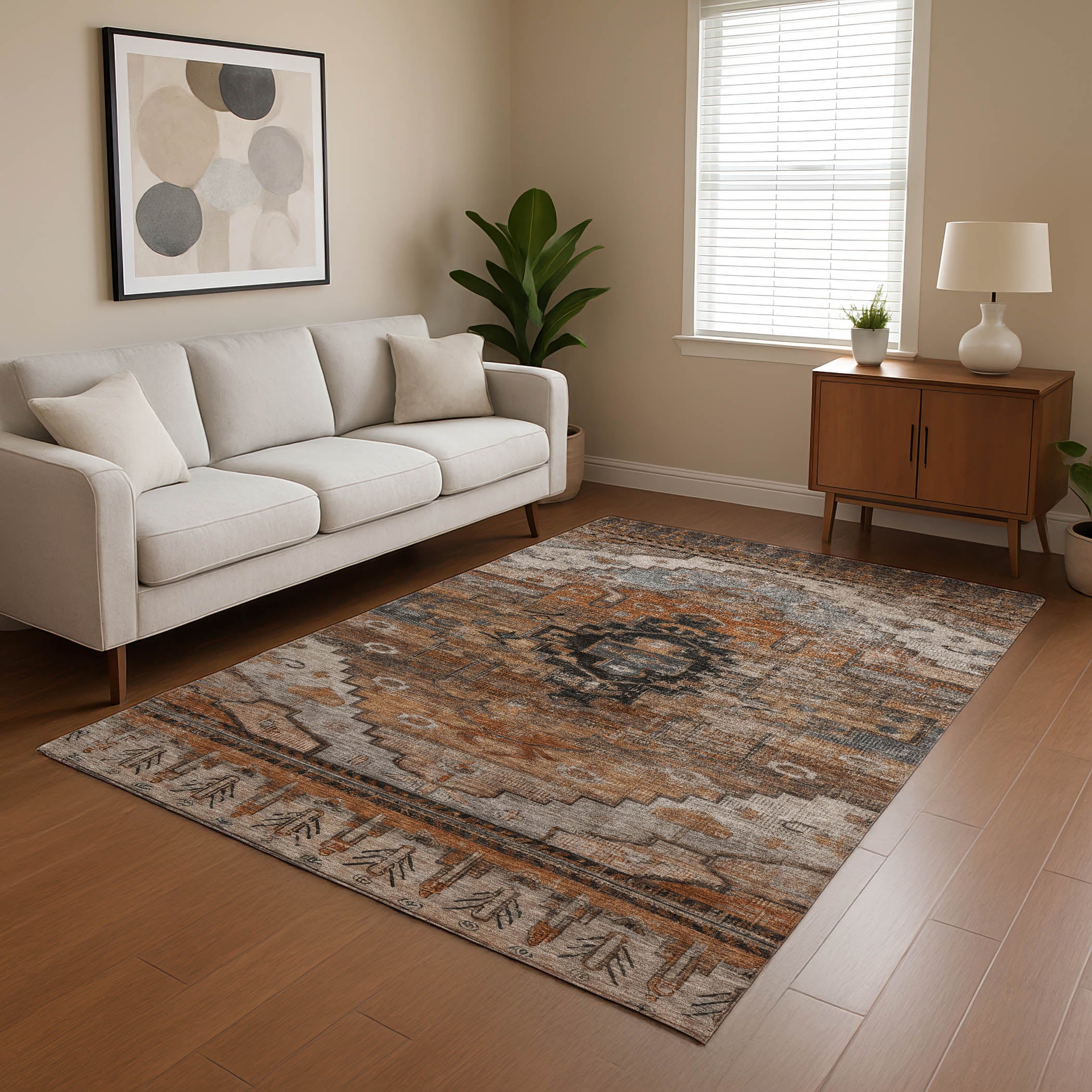 Rome Machine Washable Transitional Terracotta Orange Rug 2'6" x 3'10" #shape_Rectangle