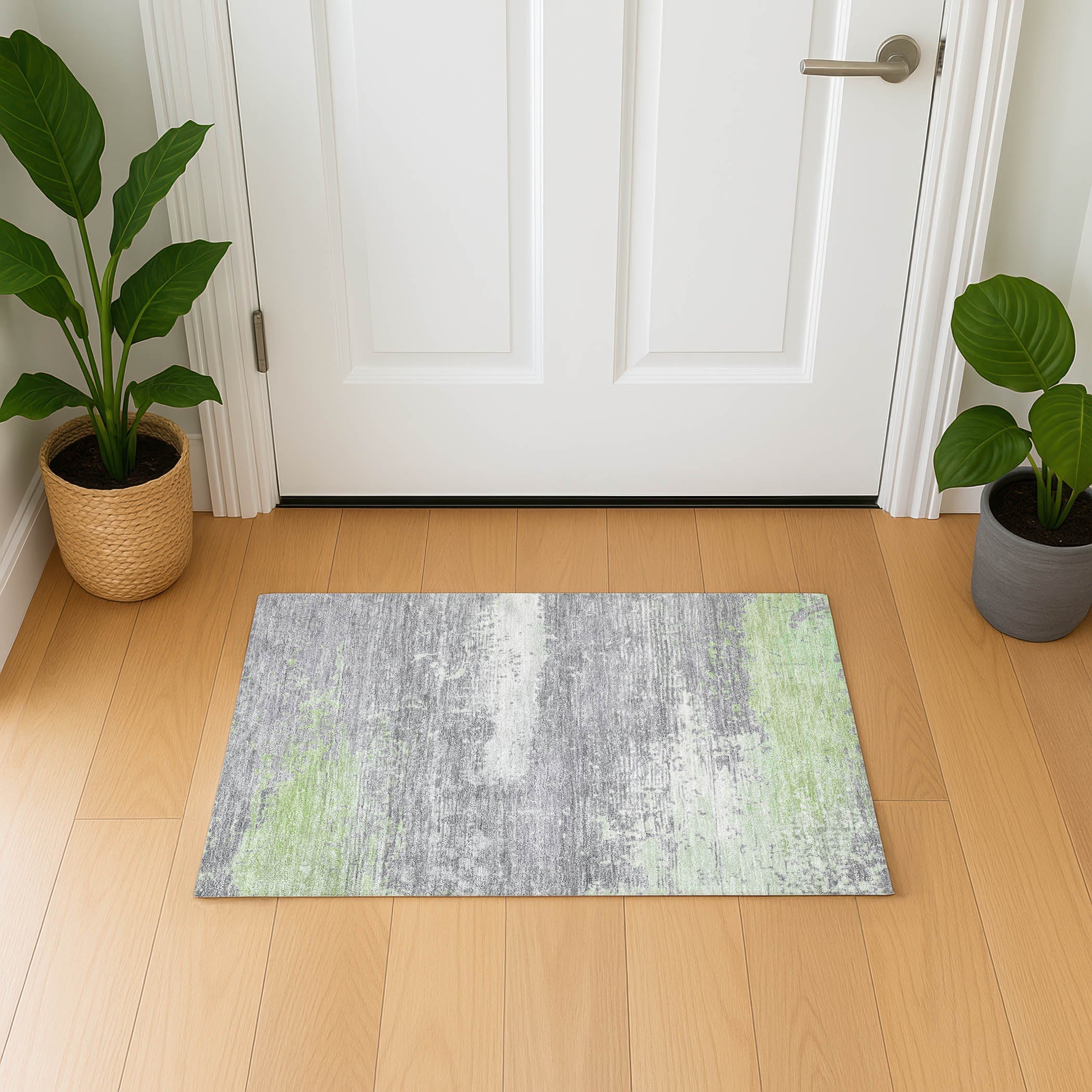 Porto Machine Washable Transitional Aloe Green Rug 1'8" x 2'6" #shape_Rectangle