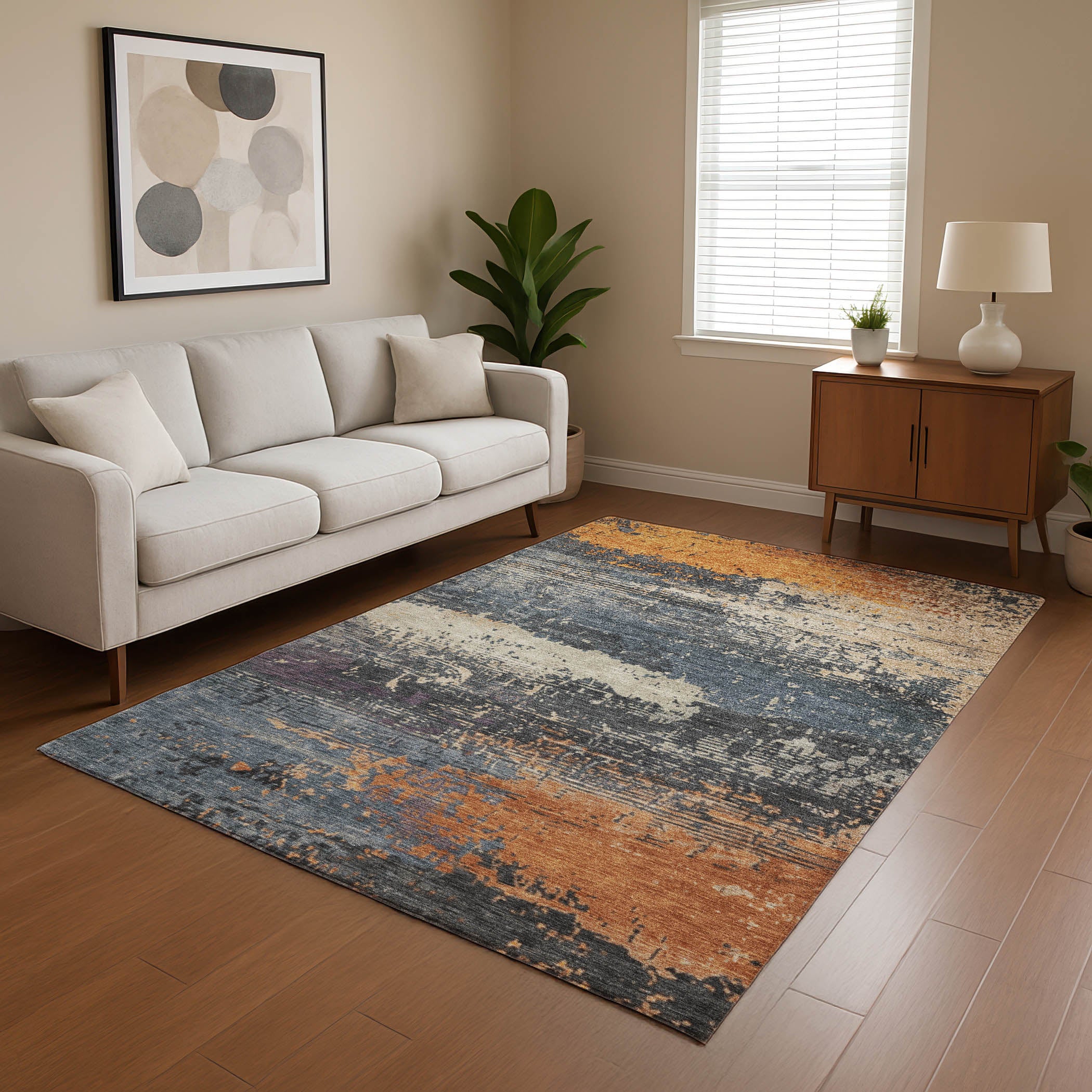 Porto Machine Washable Transitional Blue Rug 2'6" x 3'10" #shape_Rectangle