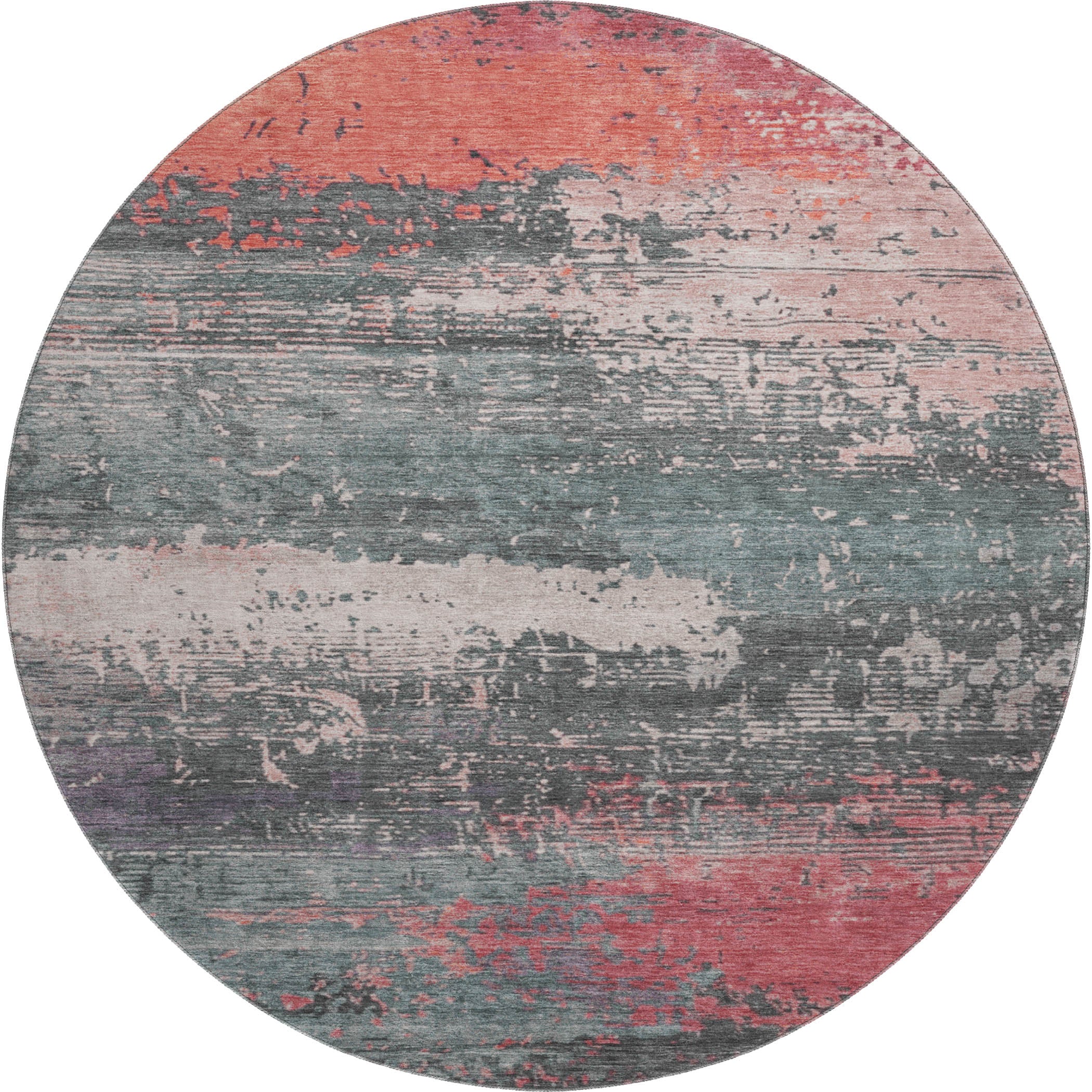 Porto Machine Washable Transitional Coral Orange Rug 8' x 8' #shape_Round