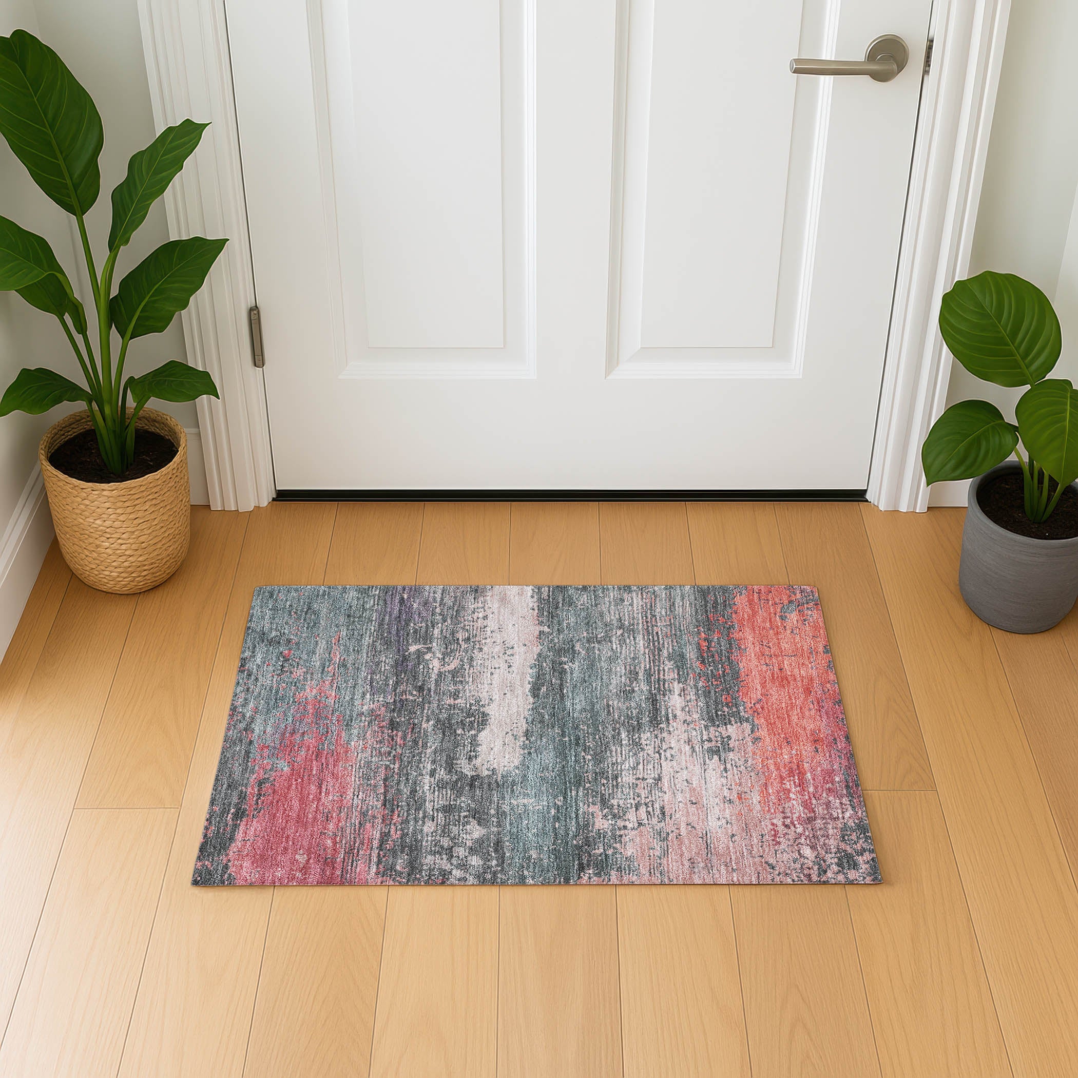 Porto Machine Washable Transitional Coral Orange Rug 1'8" x 2'6" #shape_Rectangle