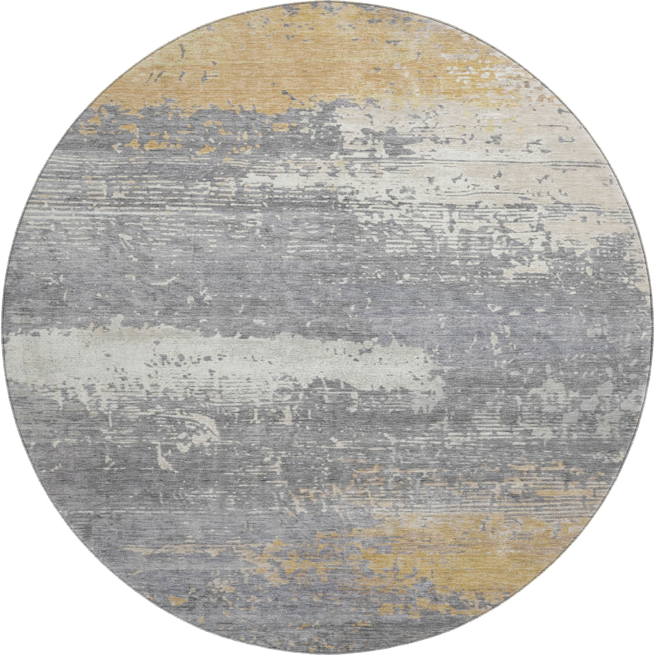 Porto Machine Washable Transitional Gold Rug 8' x 8' #shape_Round
