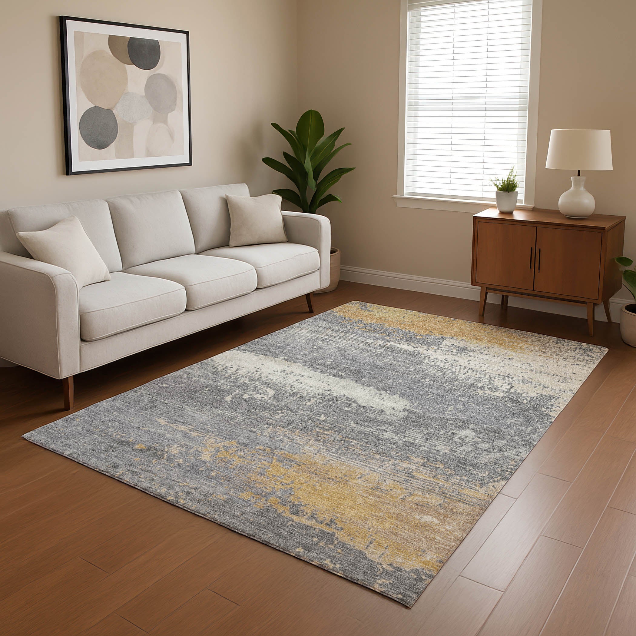 Porto Machine Washable Transitional Gold Rug 2'6" x 3'10" #shape_Rectangle