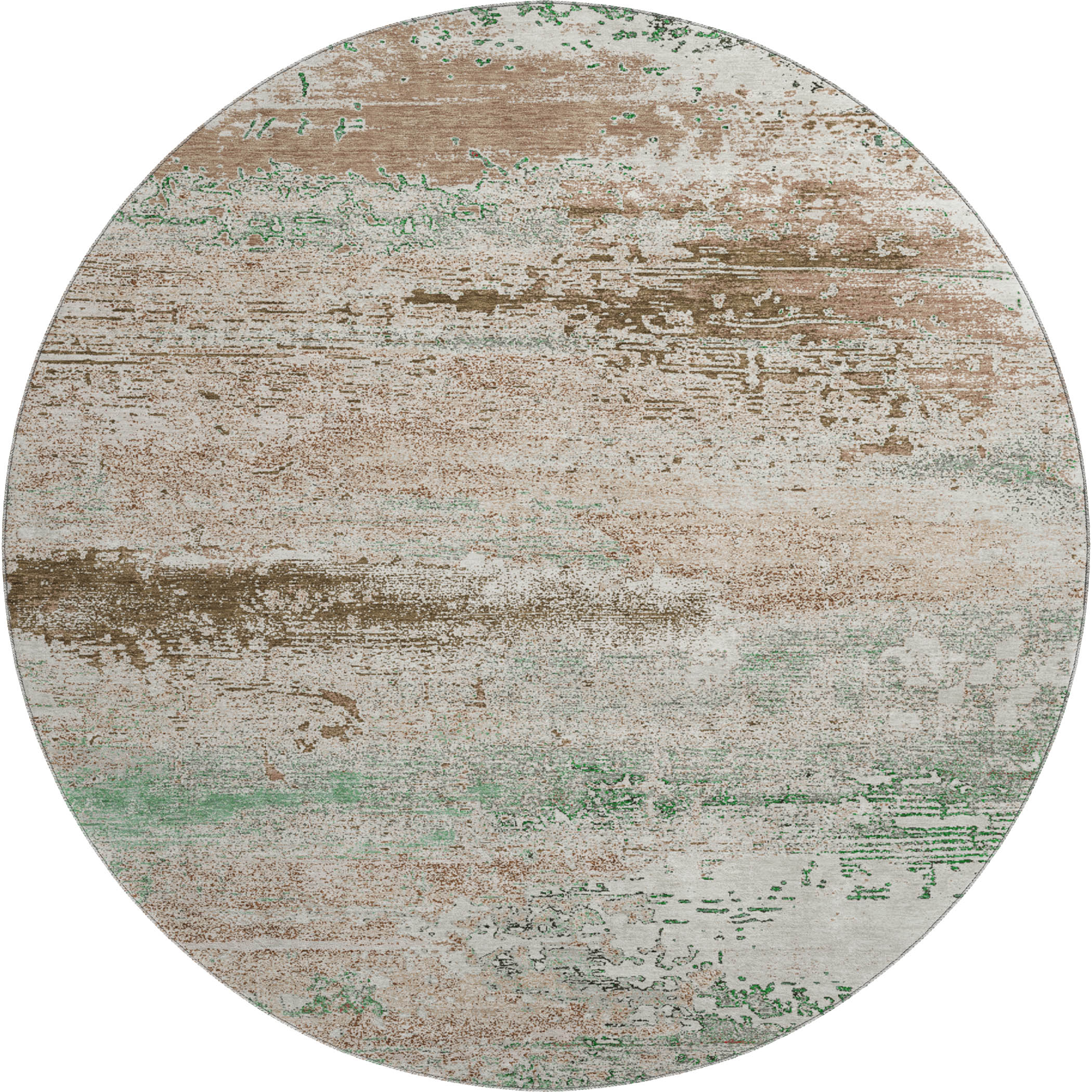 Porto Machine Washable Transitional Khaki Brown Rug 8' x 8' #shape_Round