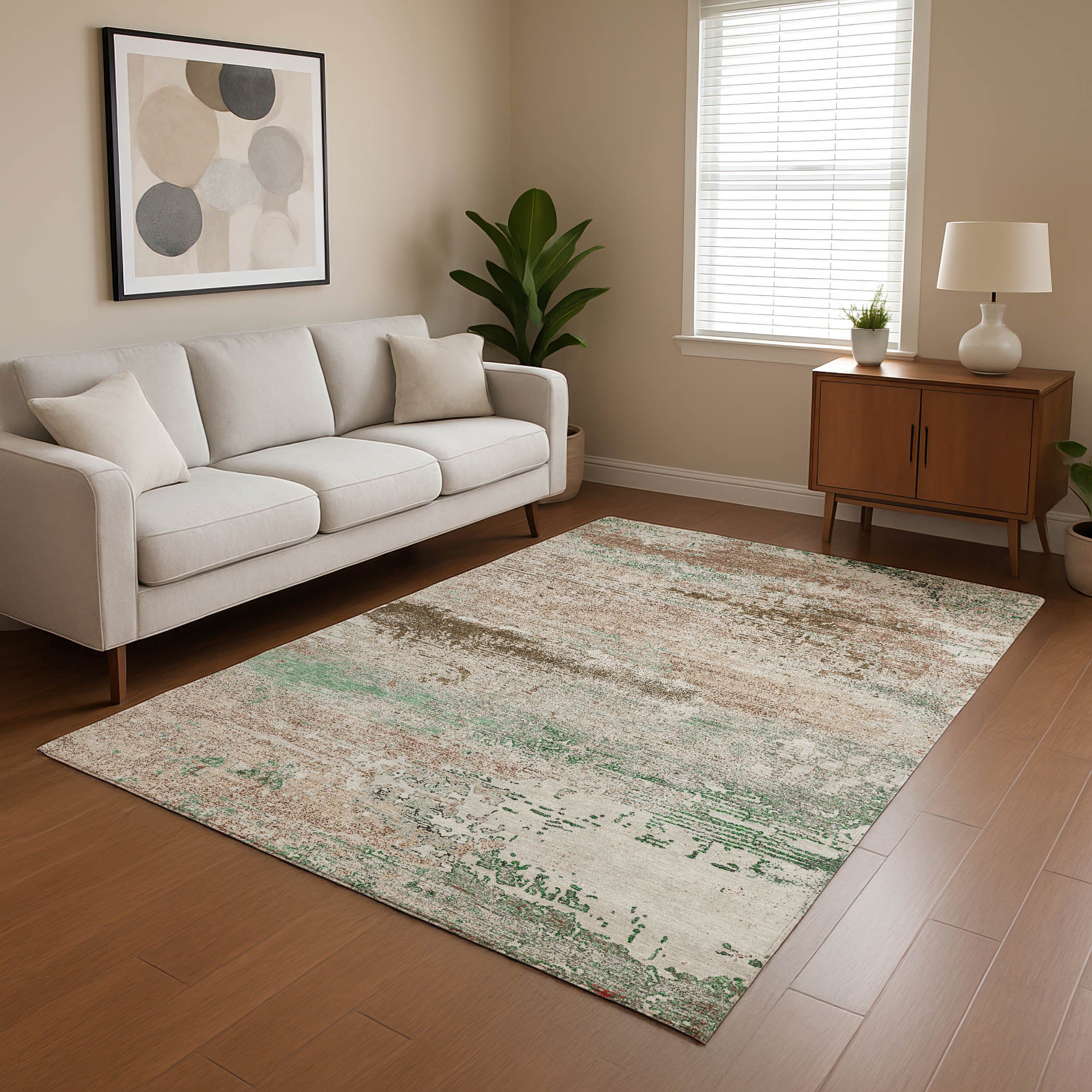 Porto Machine Washable Transitional Khaki Brown Rug 2'6" x 3'10" #shape_Rectangle