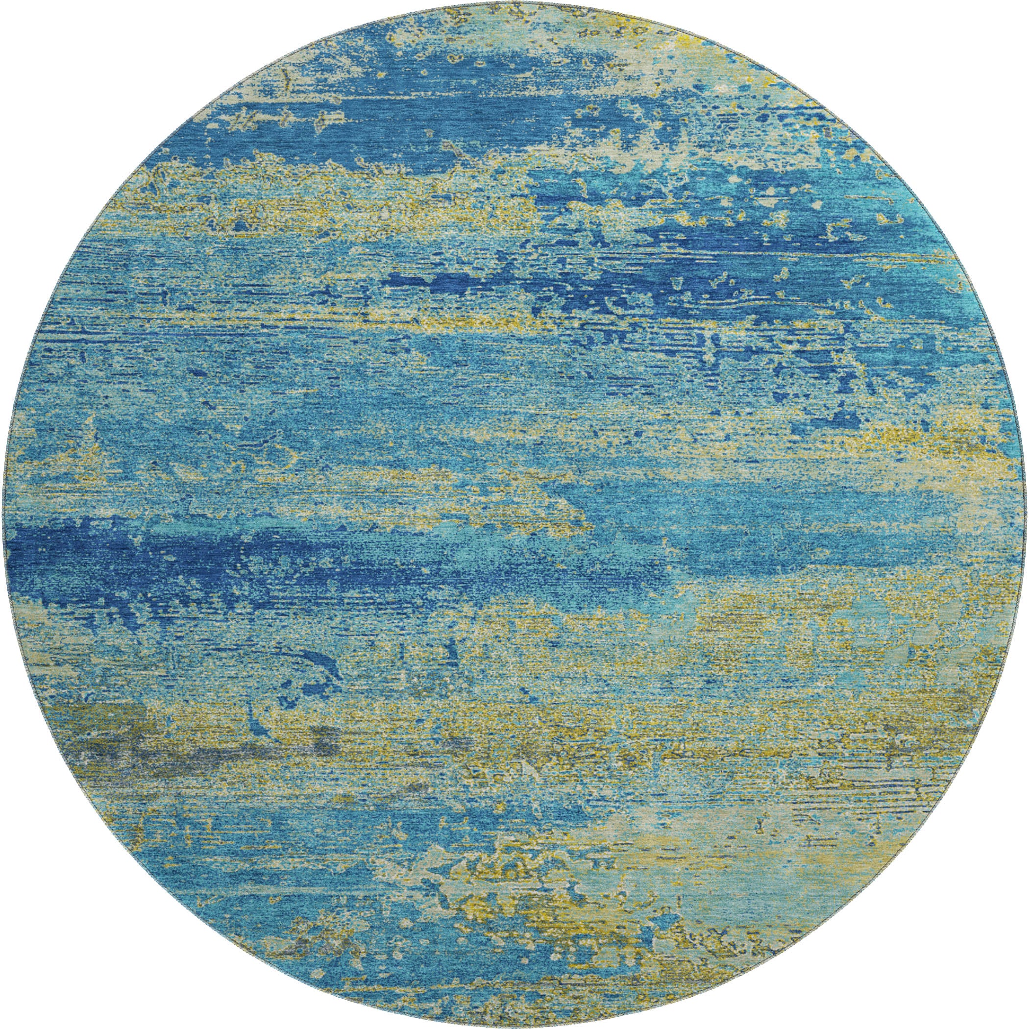Porto Machine Washable Transitional Navy Blue Rug 8' x 8' #shape_Round