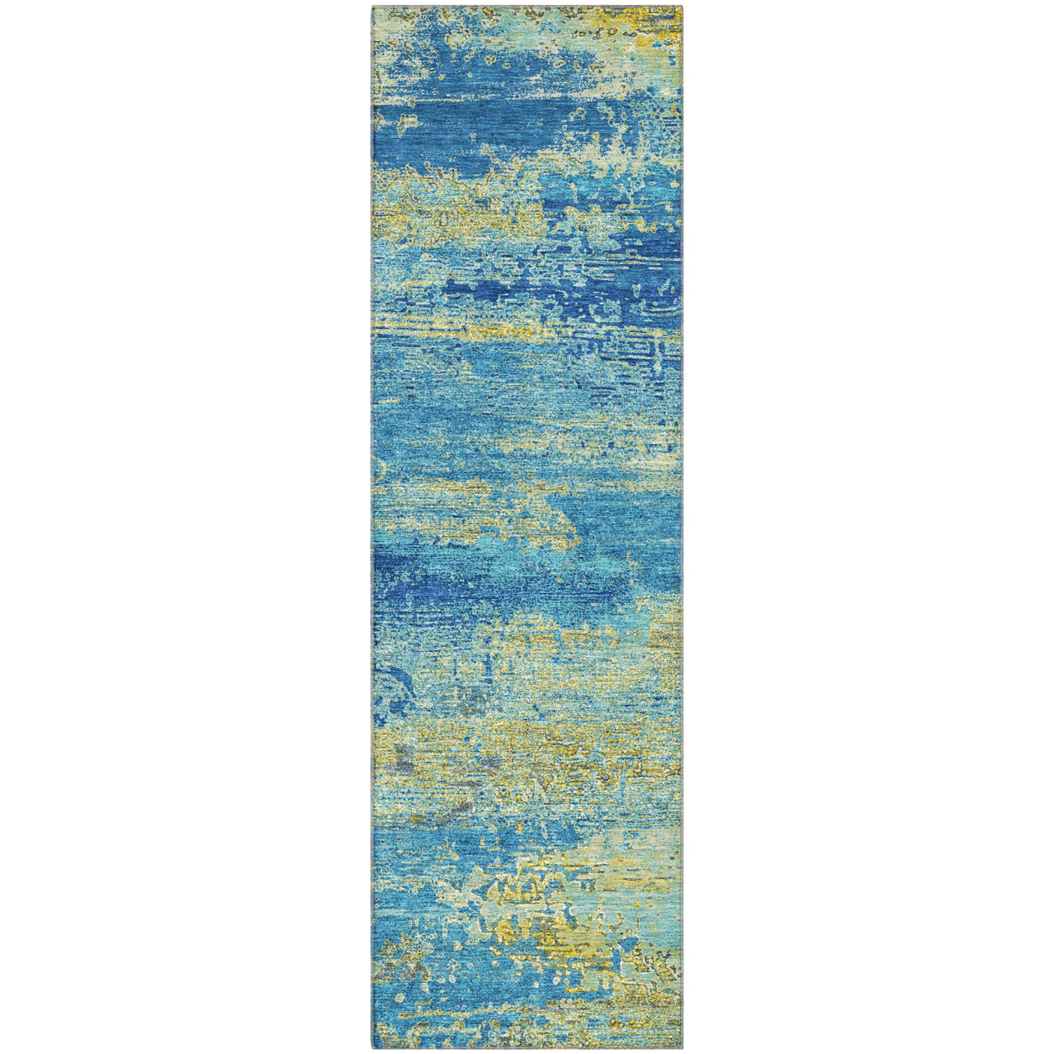 Porto Machine Washable Transitional Navy Blue Rug 2'3" x 7'6" #shape_Runner