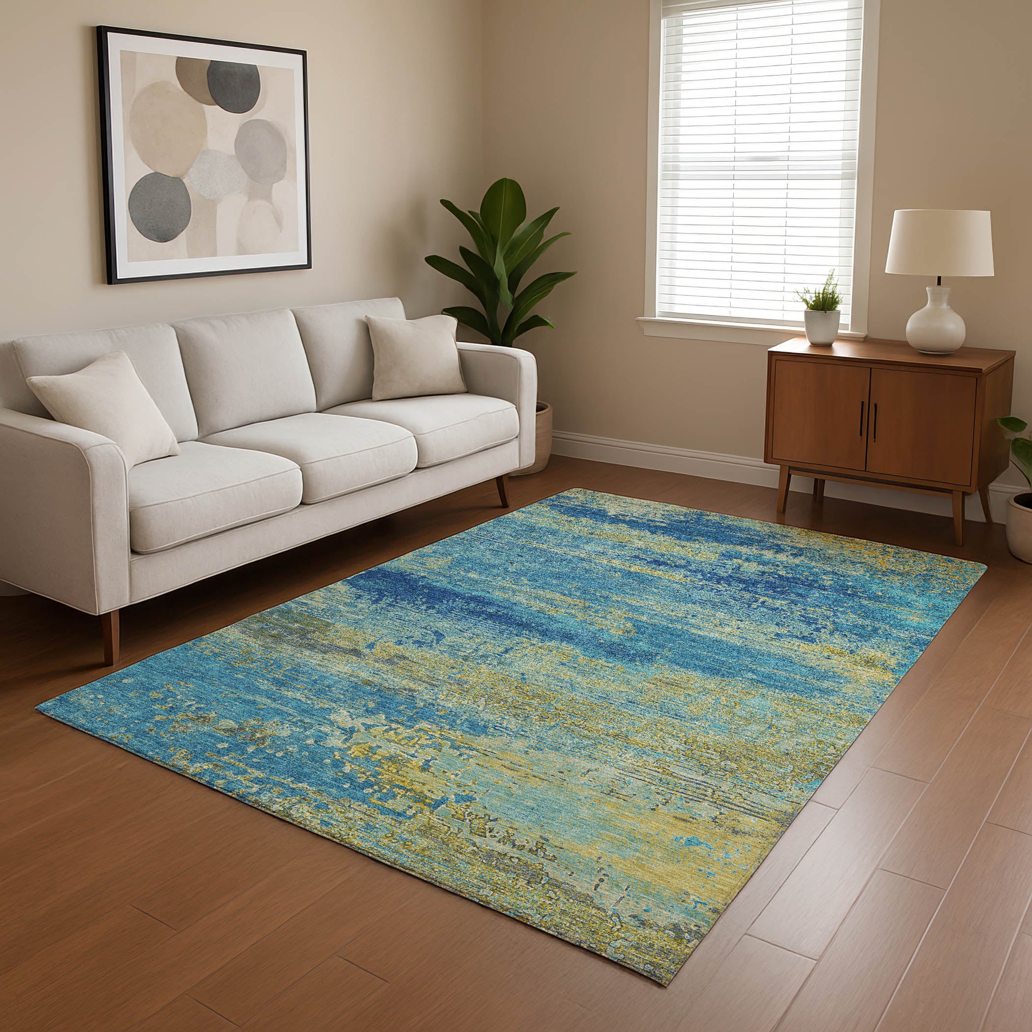 Porto Machine Washable Transitional Navy Blue Rug 2'6" x 3'10" #shape_Rectangle