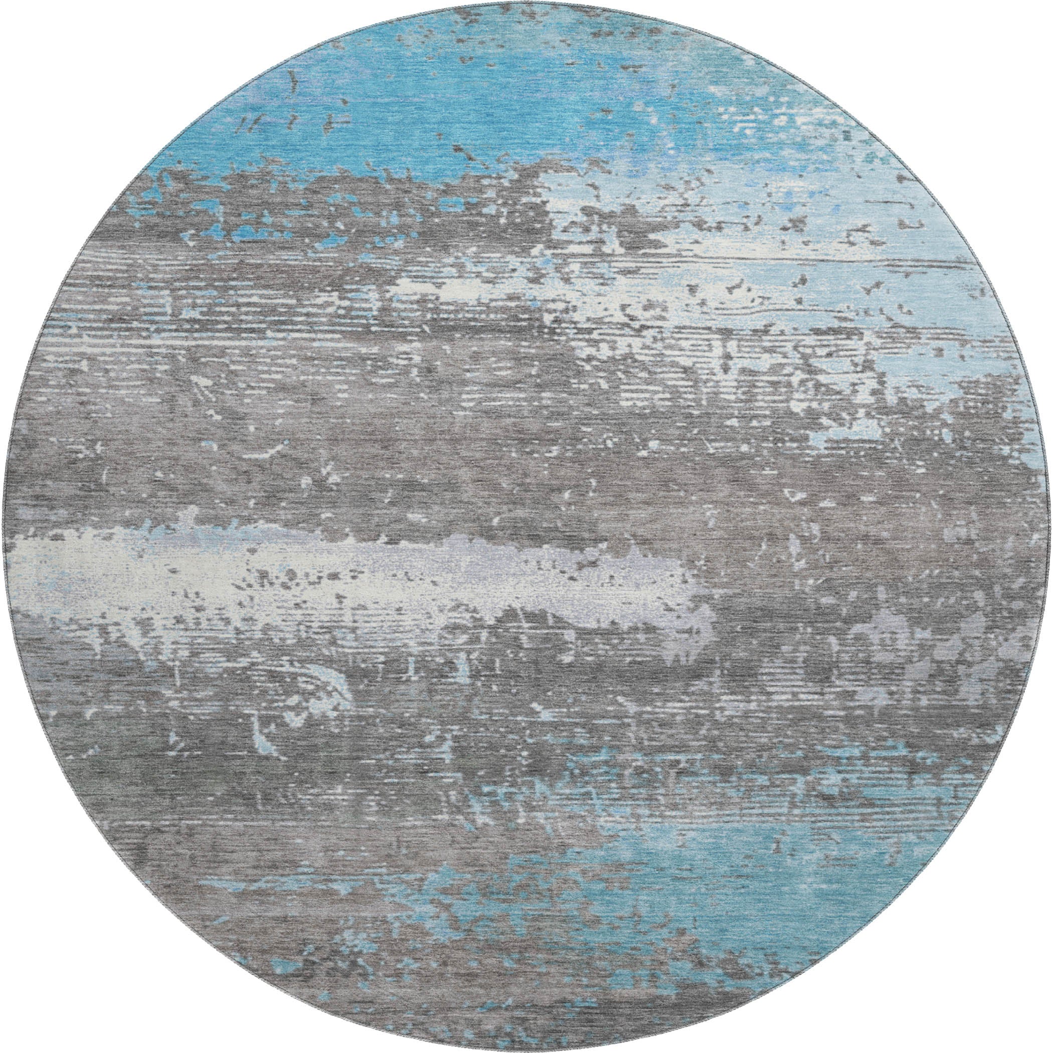Porto Machine Washable Transitional Teal Rug 8' x 8' #shape_Round