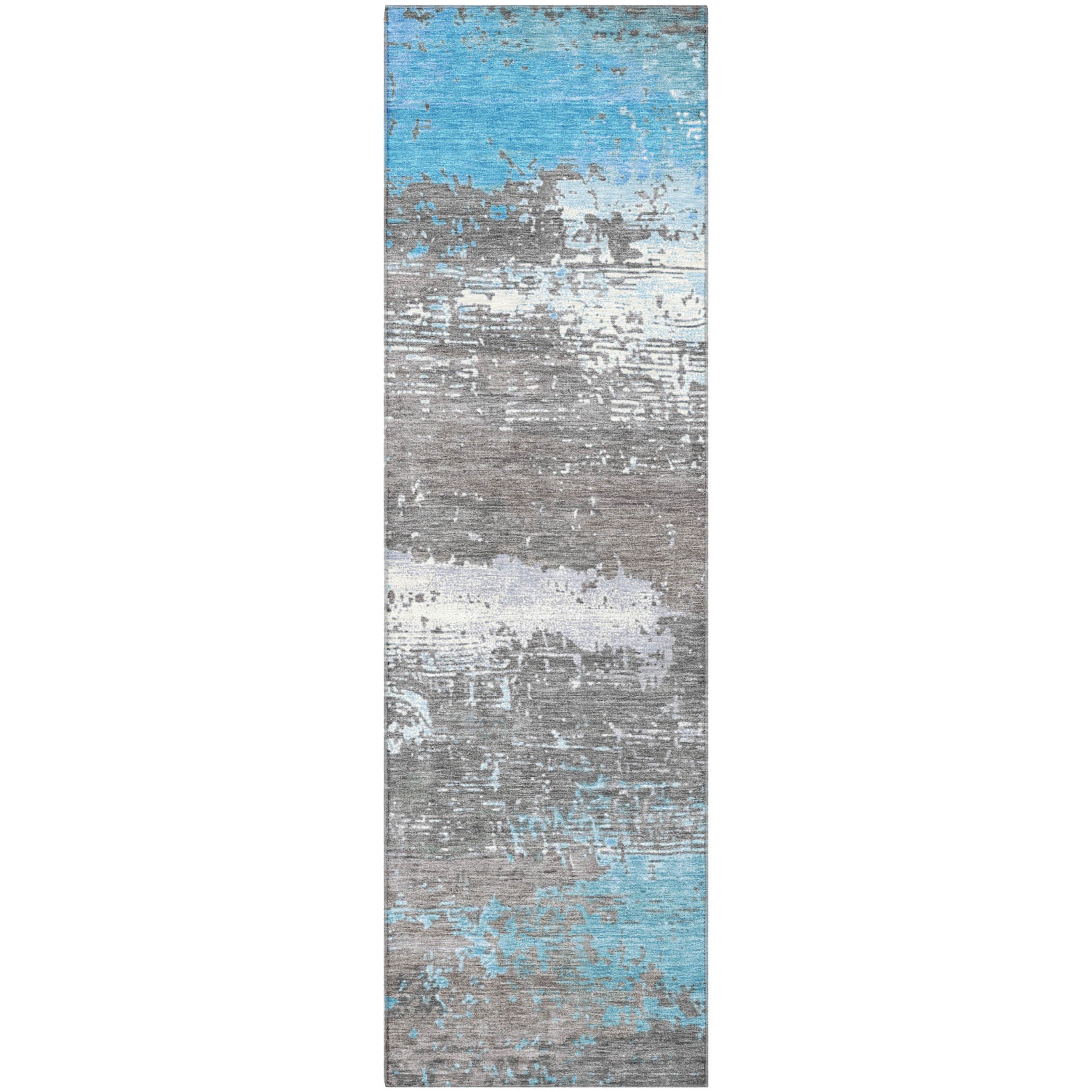 Porto Machine Washable Transitional Teal Rug 2'3" x 7'6" #shape_Runner