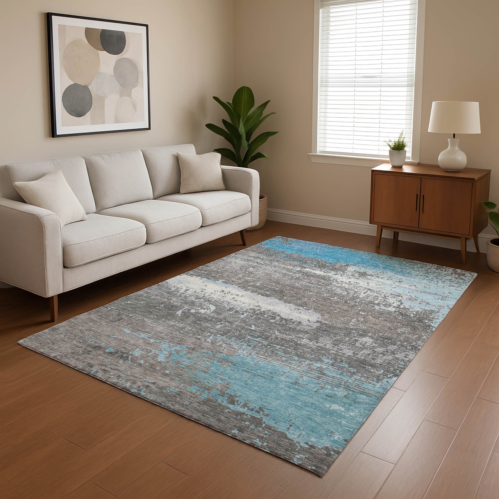Porto Machine Washable Transitional Teal Rug 2'6" x 3'10" #shape_Rectangle