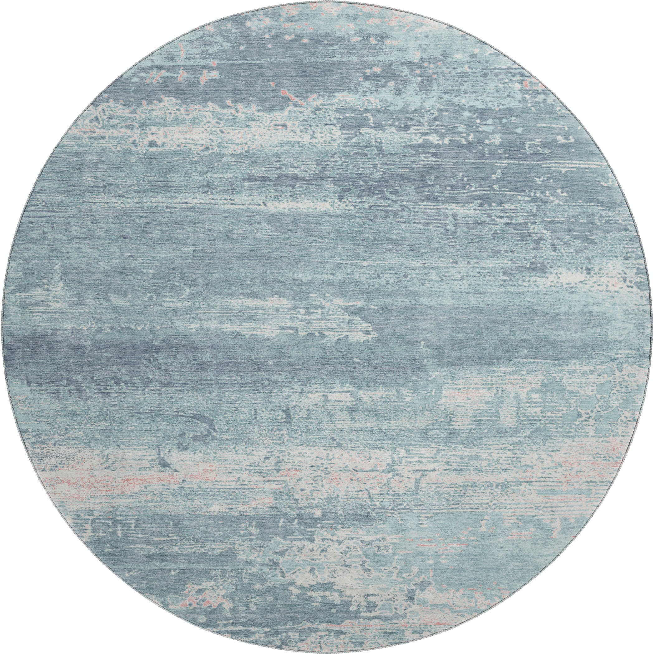 Mdina Machine Washable Transitional Teal Rug 8' x 8' #shape_Round