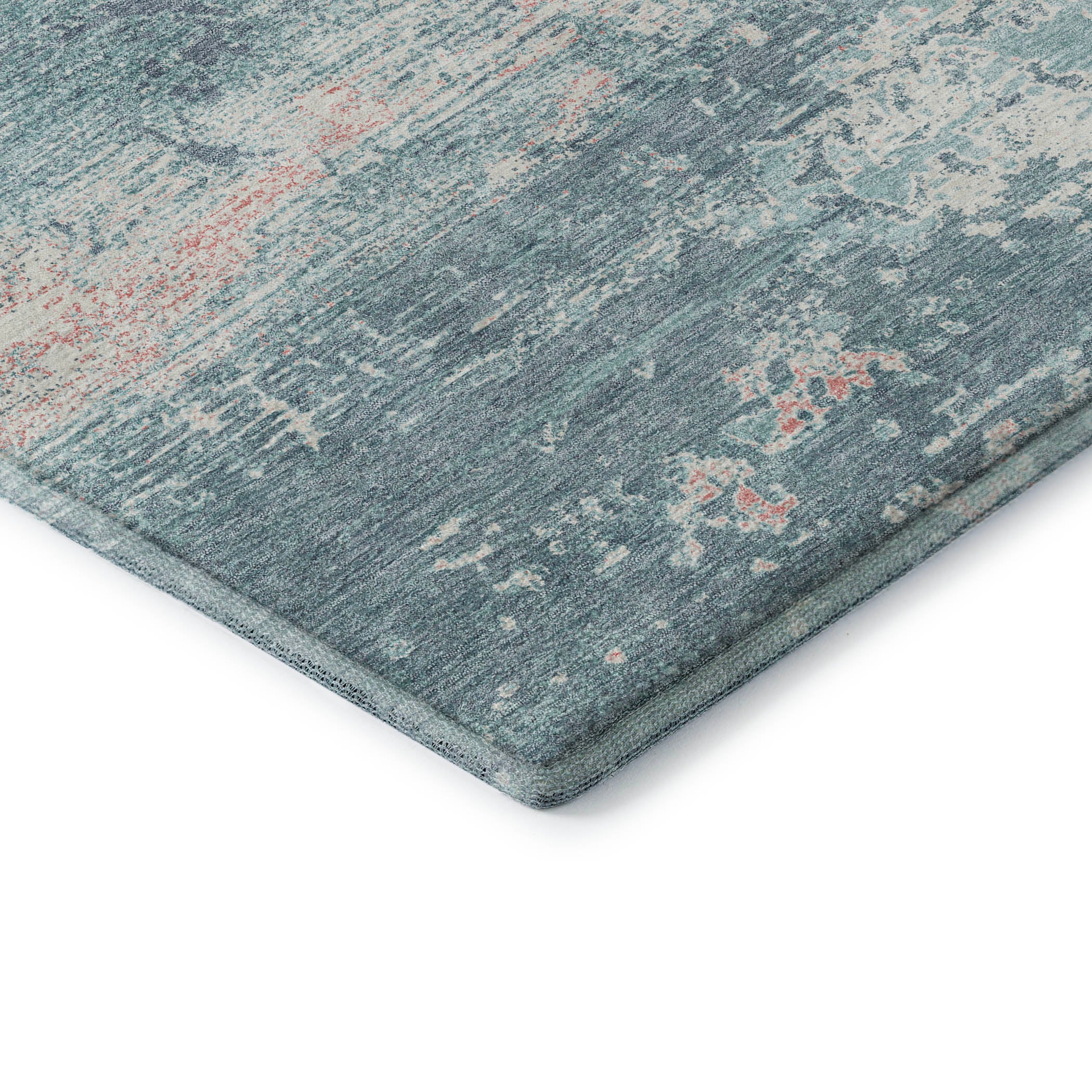 Mdina Machine Washable Transitional Teal Rug 1'8" x 2'6" #shape_Rectangle