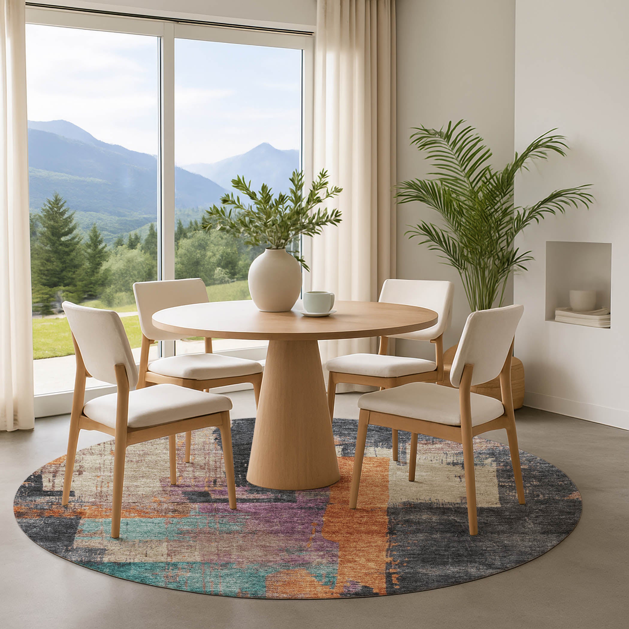 Bruges Machine Washable Transitional Charcoal Gray Rug 8' x 8' #shape_Round