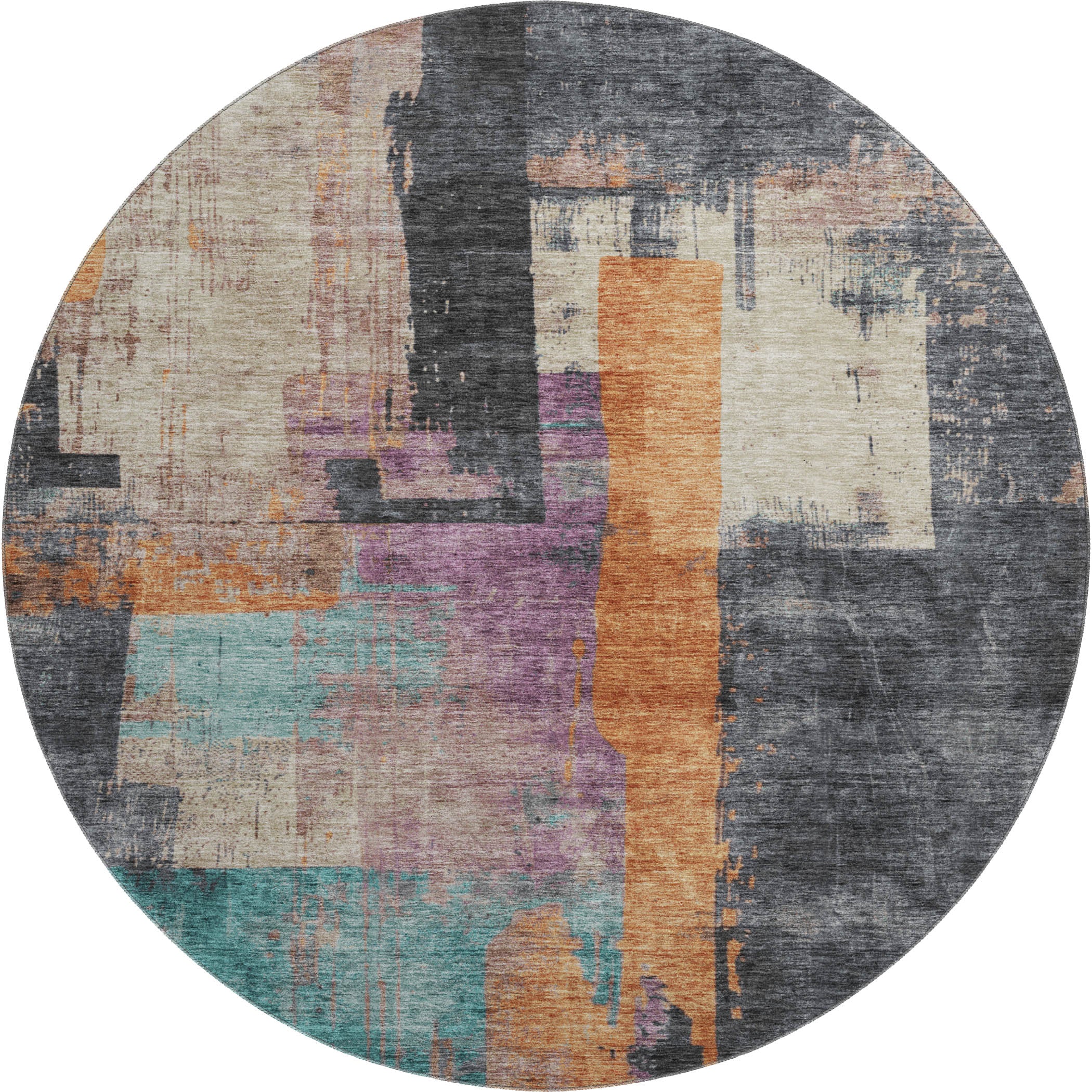 Bruges Machine Washable Transitional Charcoal Gray Rug 8' x 8' #shape_Round