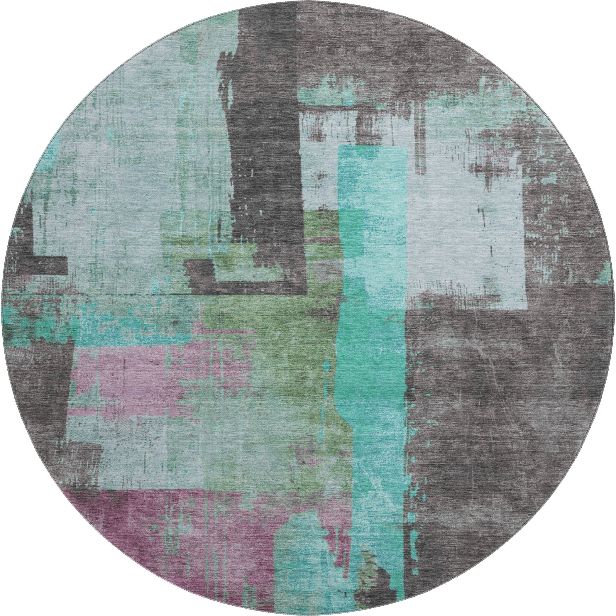 Bruges Machine Washable Transitional Teal Rug 8' x 8' #shape_Round