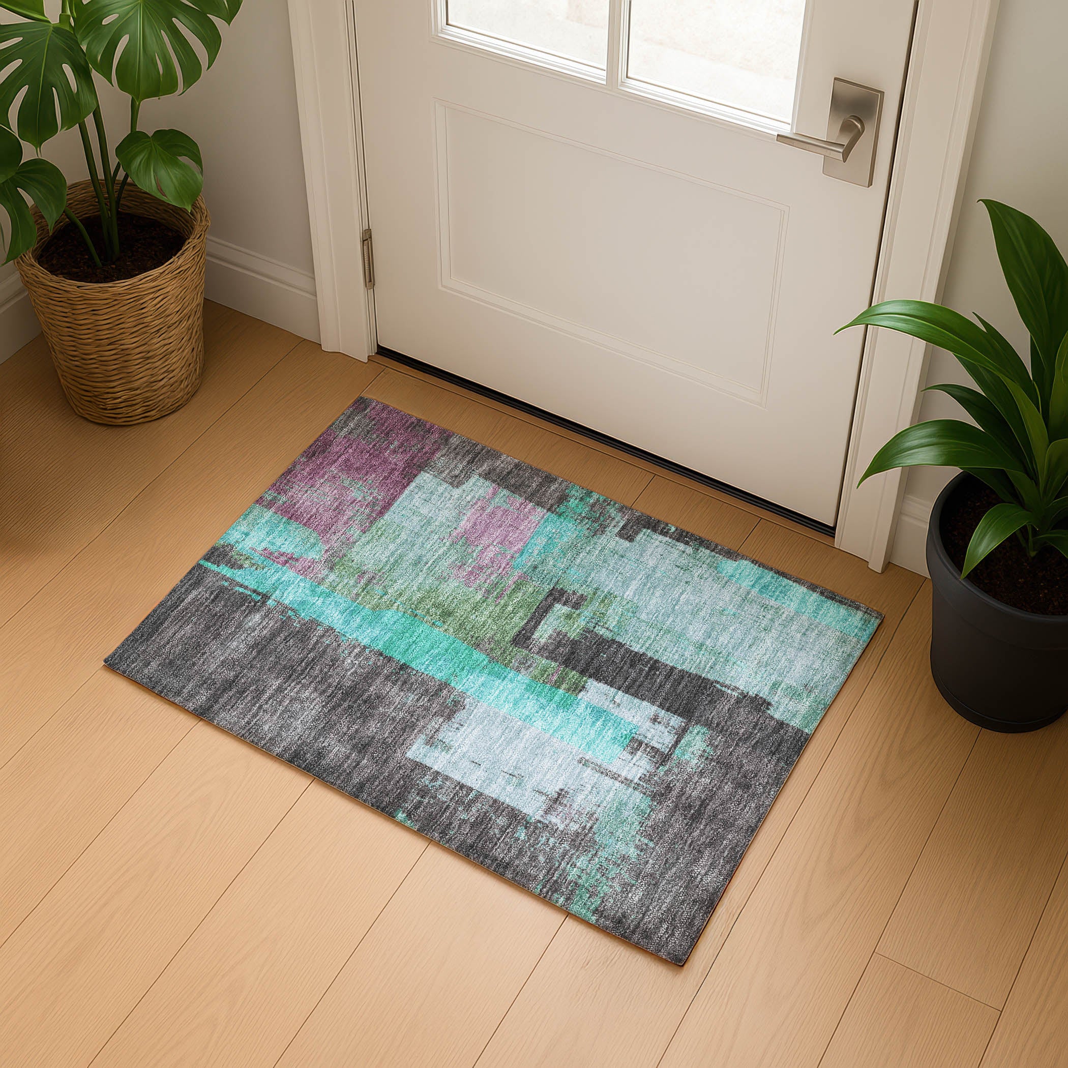 Bruges Machine Washable Transitional Teal Rug 1'8" x 2'6" #shape_Rectangle