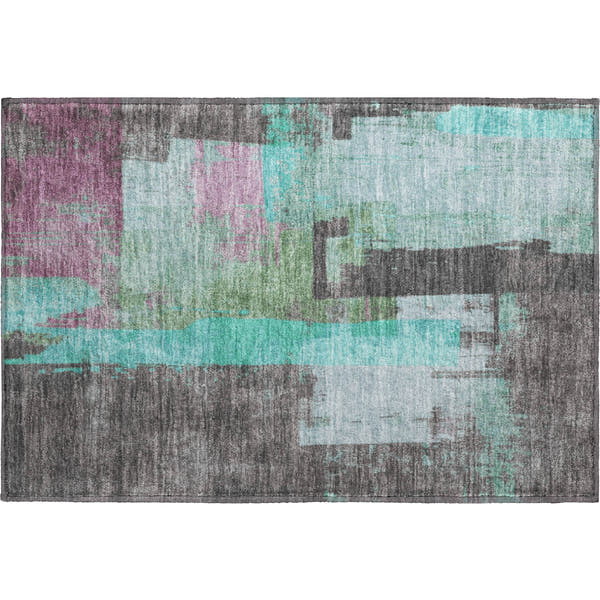 Bruges Machine Washable Transitional Teal Rug 1'8" x 2'6"