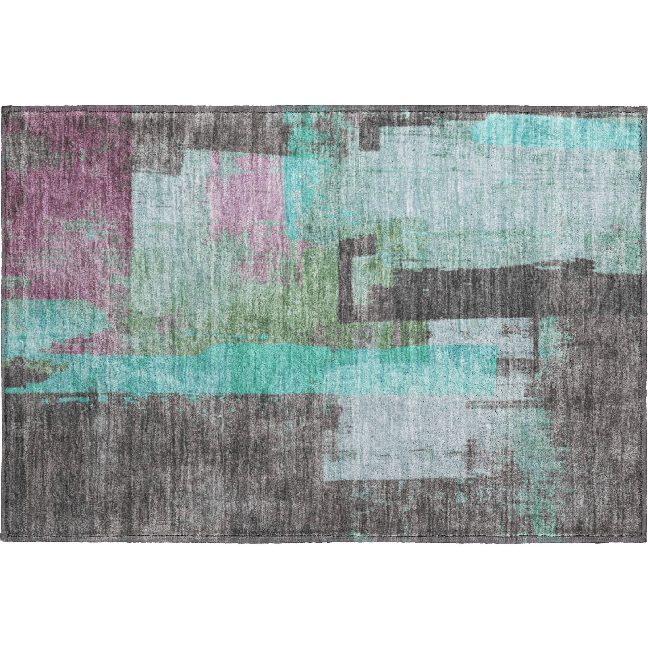 Bruges Machine Washable Transitional Teal Rug 1'8" x 2'6" #shape_Rectangle