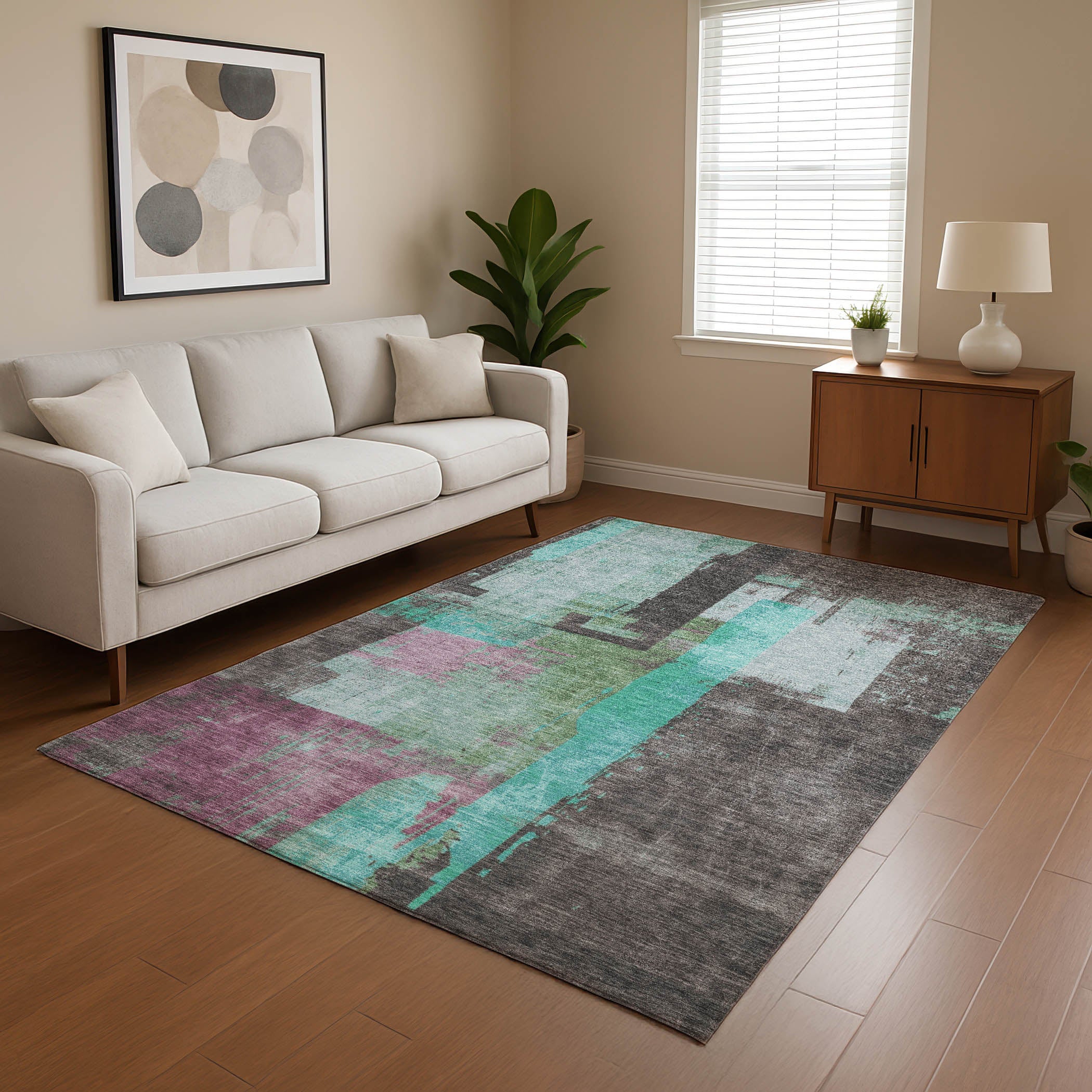 Bruges Machine Washable Transitional Teal Rug 2'6" x 3'10" #shape_Rectangle