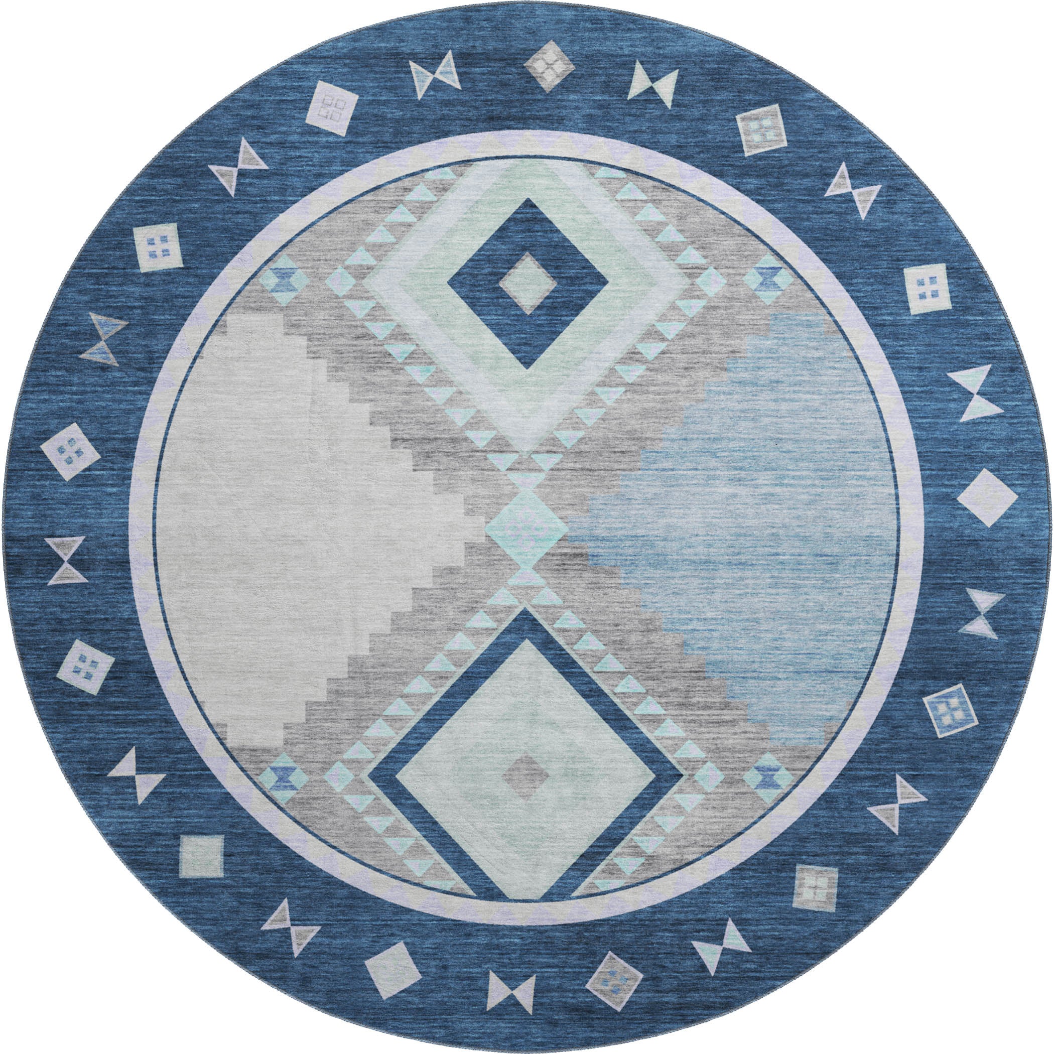 Vienna Machine Washable Southwest Blue Rug 8' x 8' #shape_Round