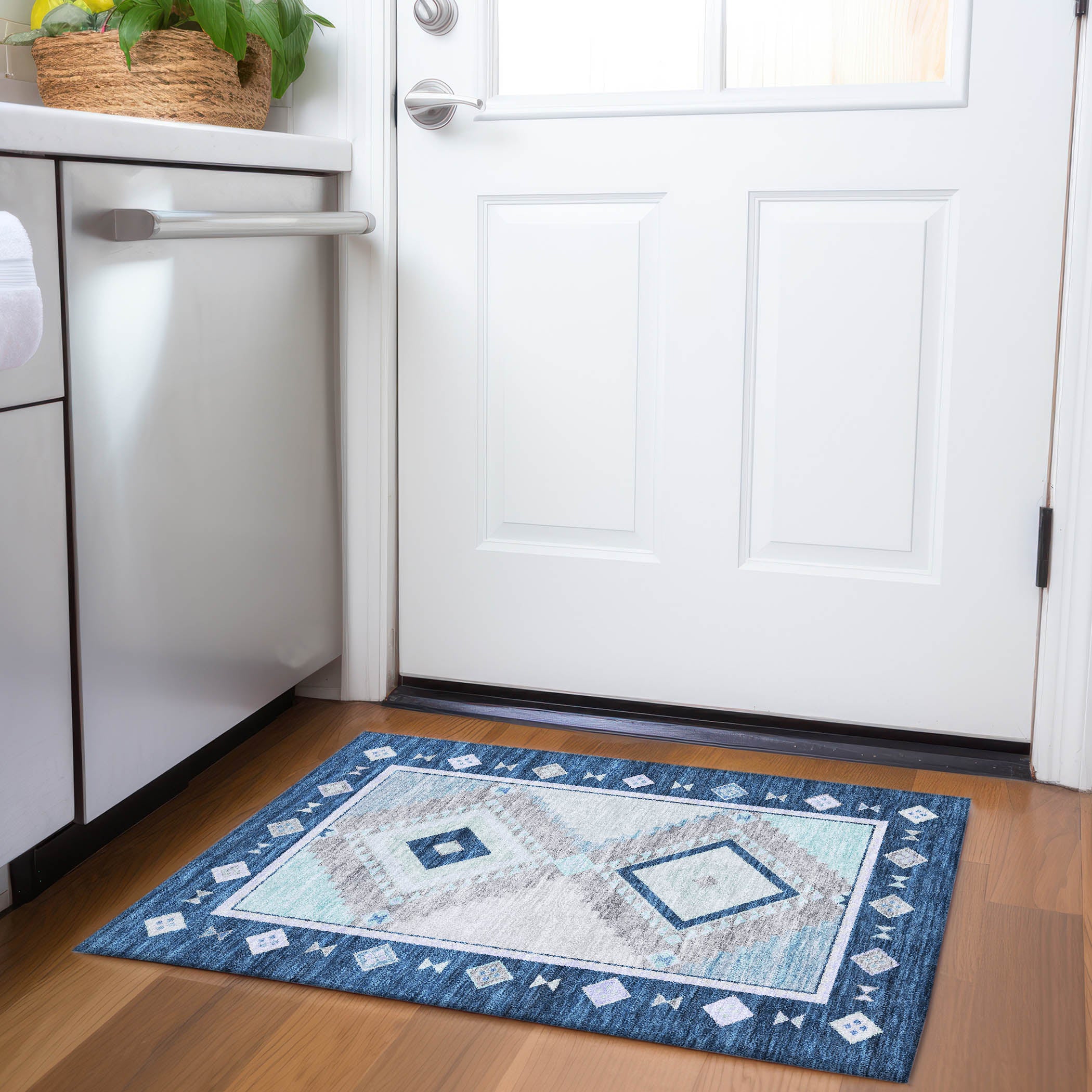 Vienna Machine Washable Southwest Blue Rug 1'8" x 2'6" #shape_Rectangle