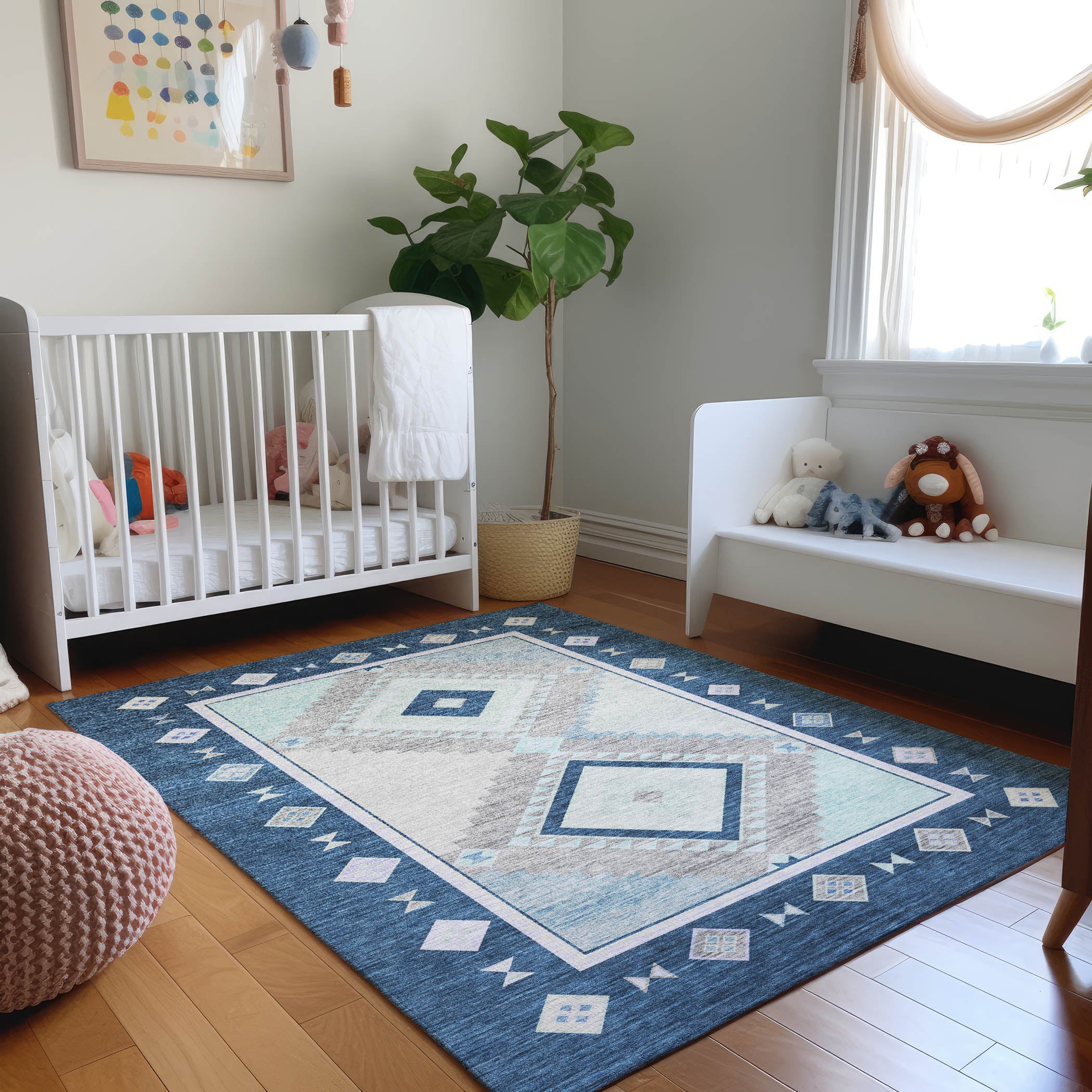 Vienna Machine Washable Southwest Blue Rug 2'6" x 3'10" #shape_Rectangle