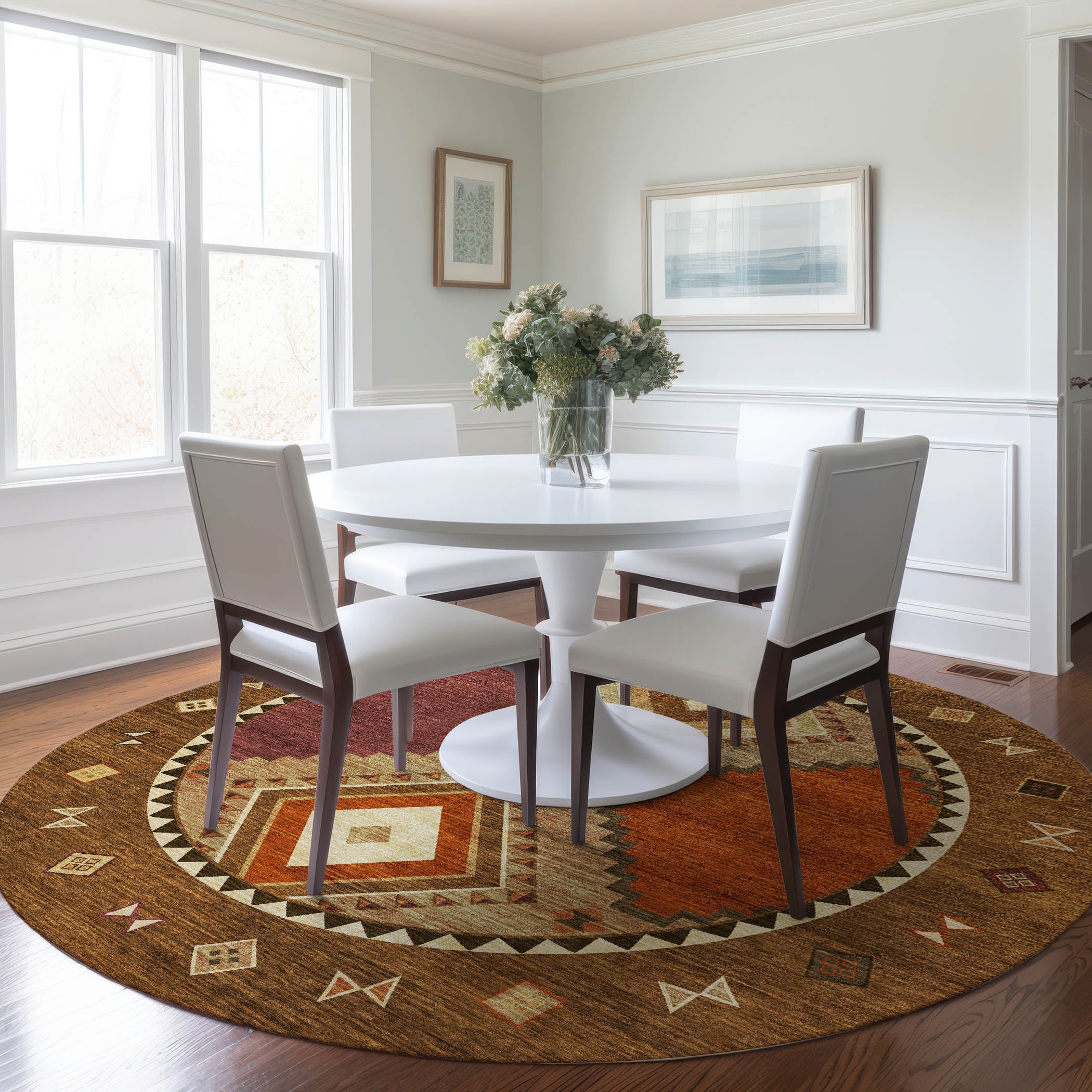 Vienna Machine Washable Southwest Brown Rug 8' x 8' #shape_Round
