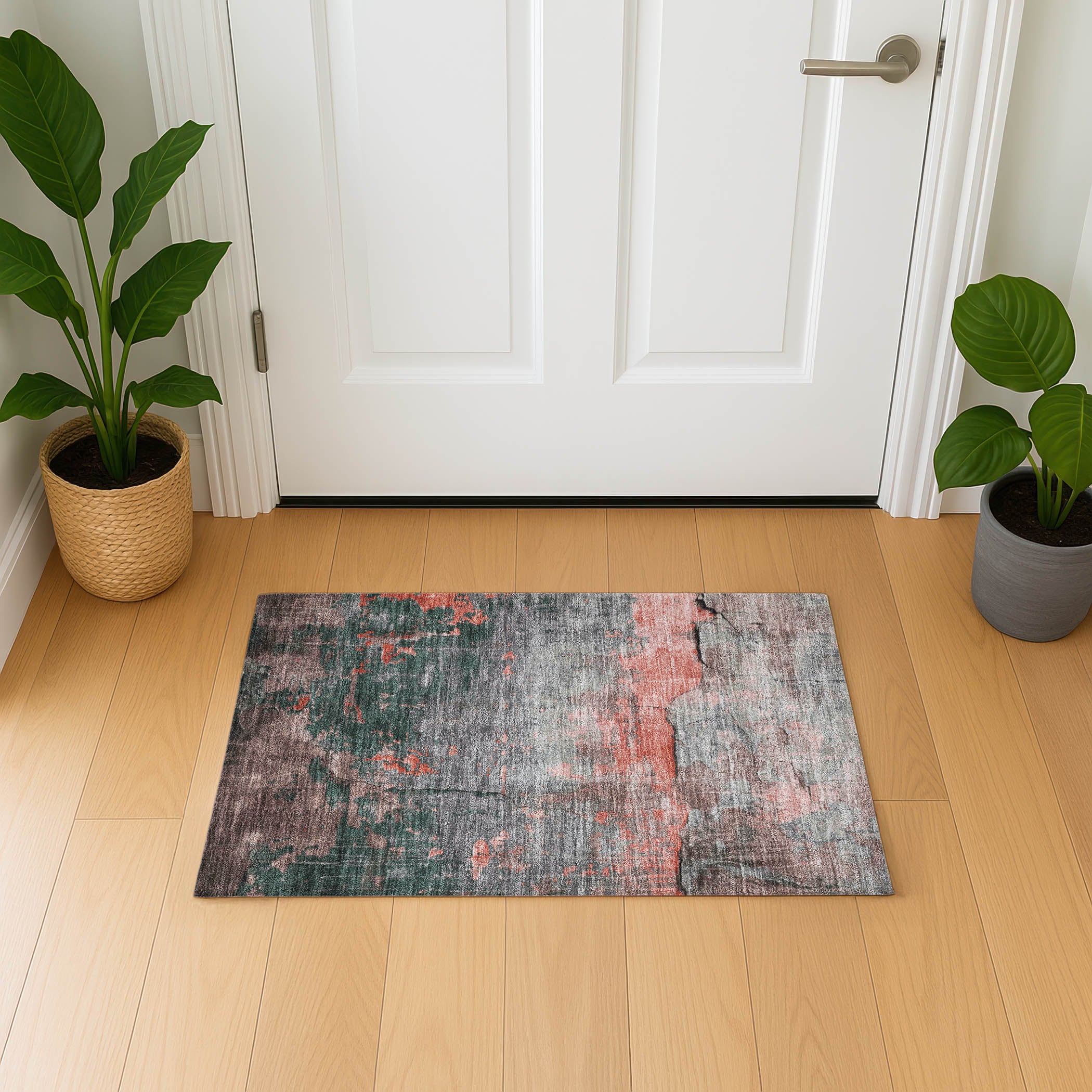 Kathmandu Machine Washable Transitional Coral Orange Rug 1'8" x 2'6" #shape_Rectangle
