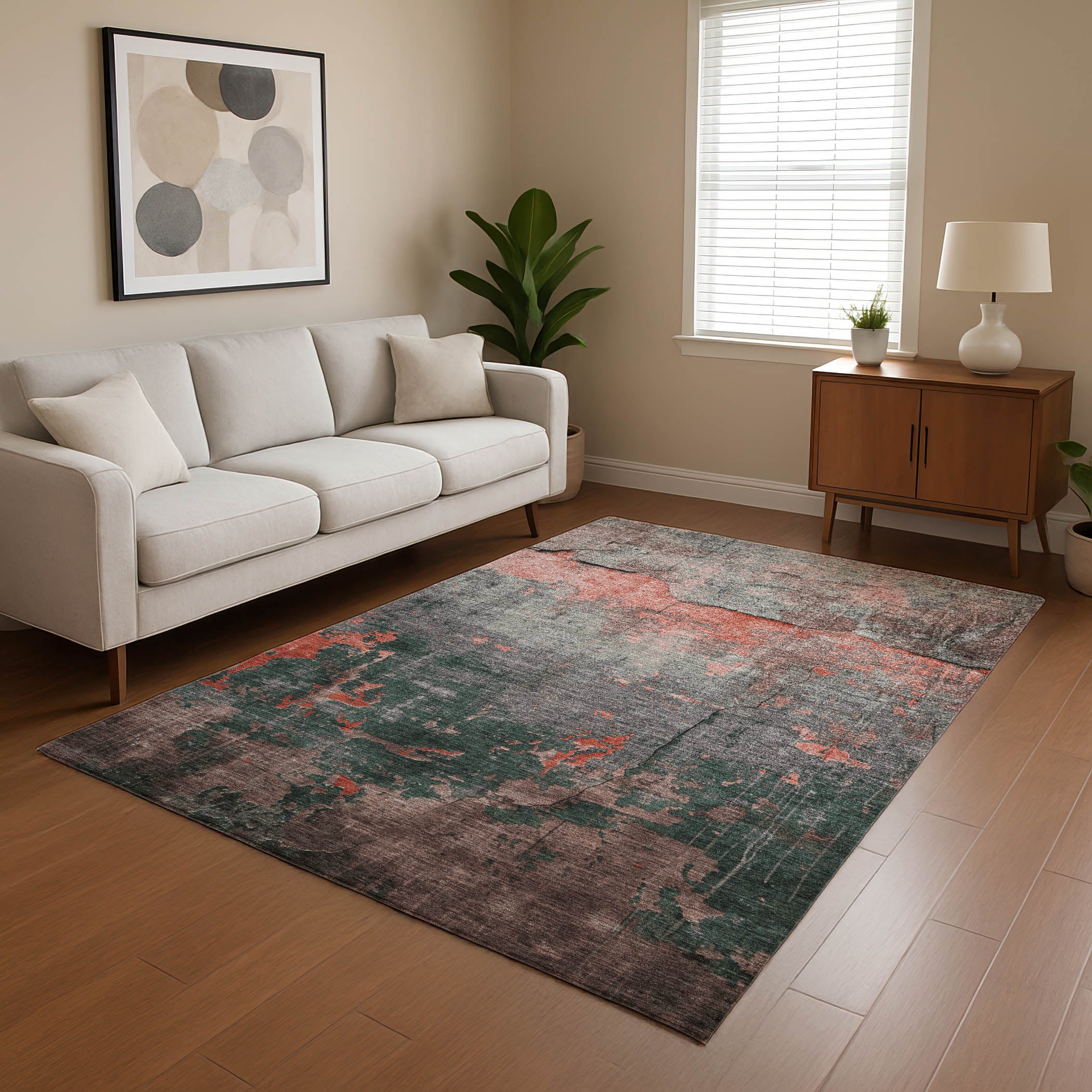 Kathmandu Machine Washable Transitional Coral Orange Rug 2'6" x 3'10" #shape_Rectangle