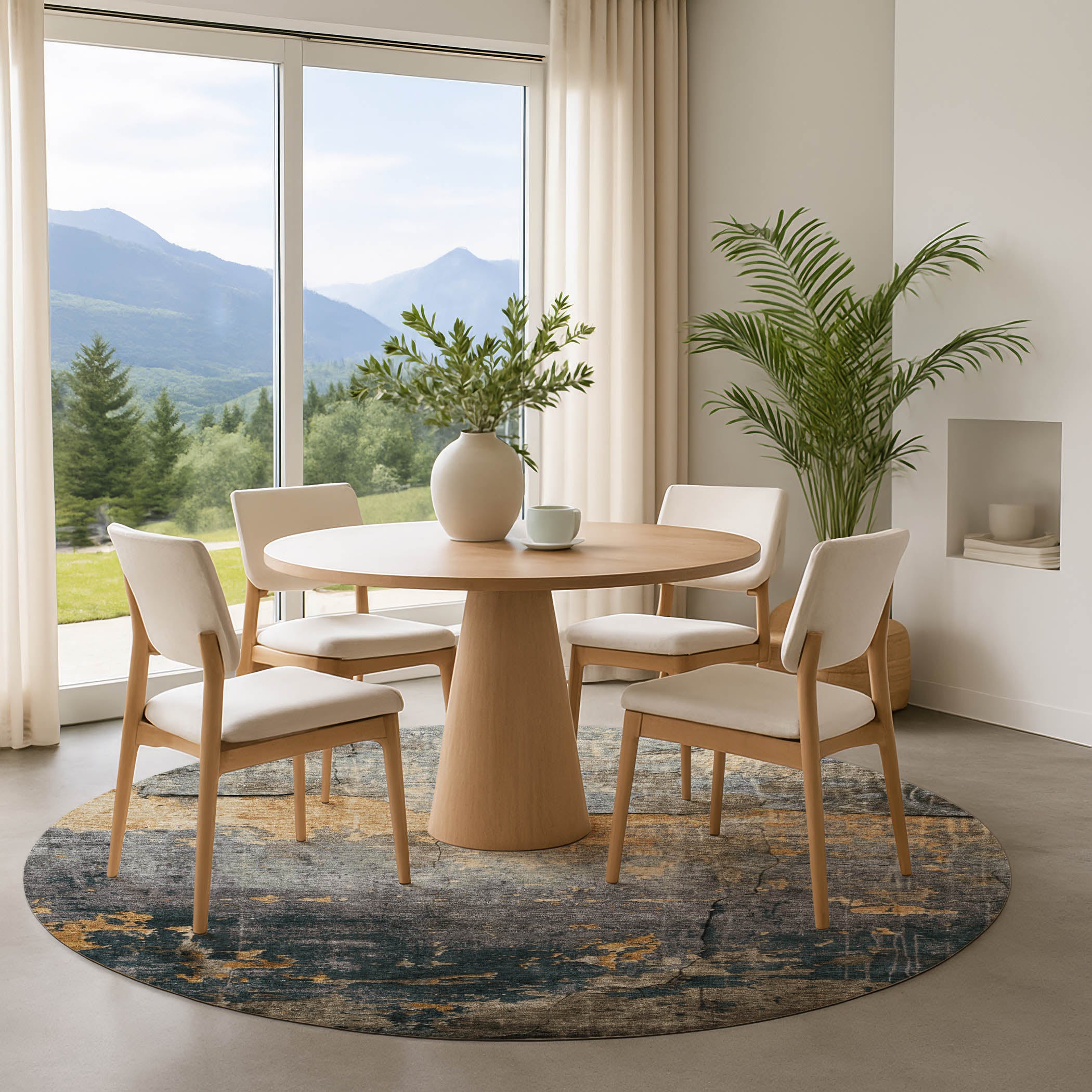 Kathmandu Machine Washable Transitional Gray Rug 8' x 8' #shape_Round