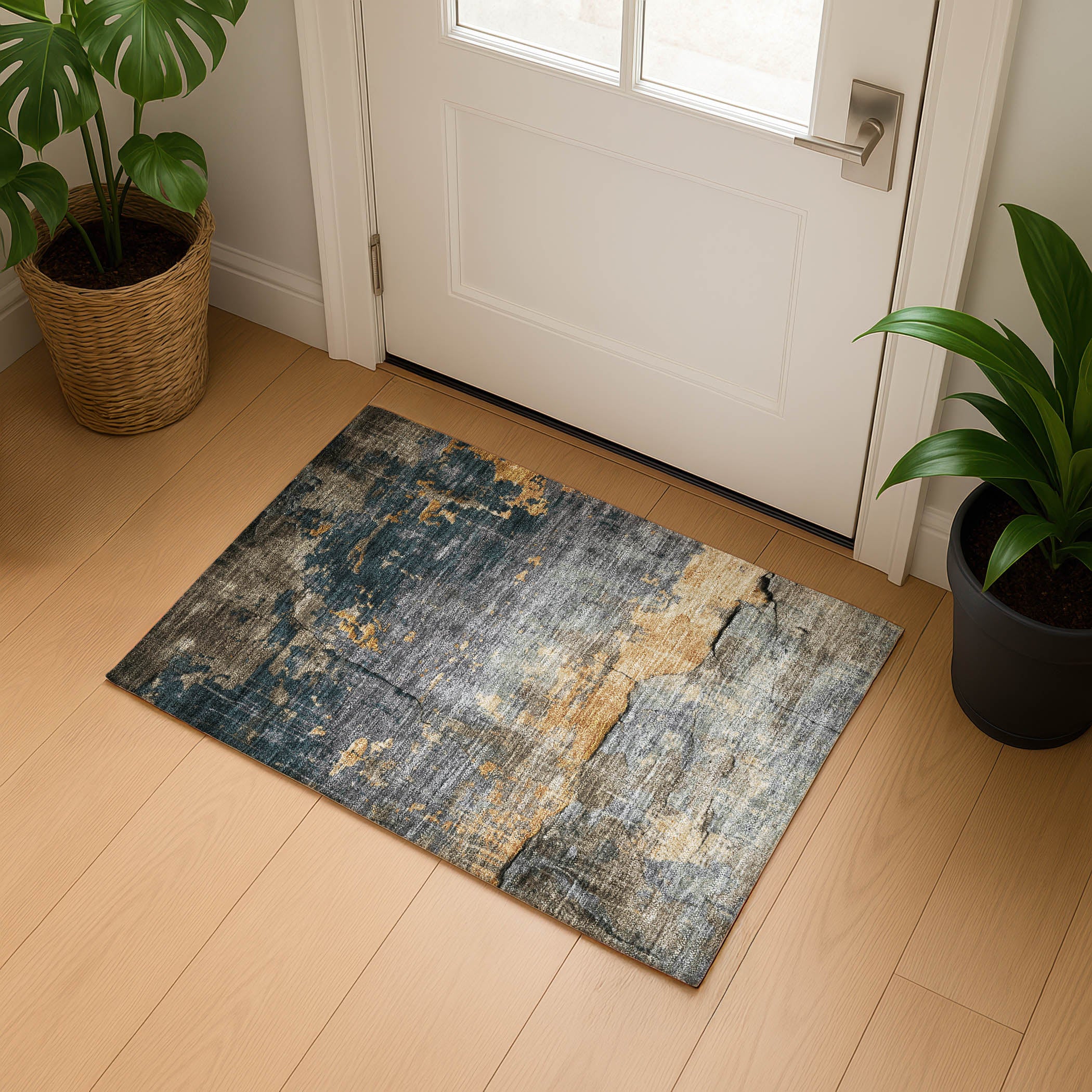 Kathmandu Machine Washable Transitional Gray Rug 1'8" x 2'6" #shape_Rectangle