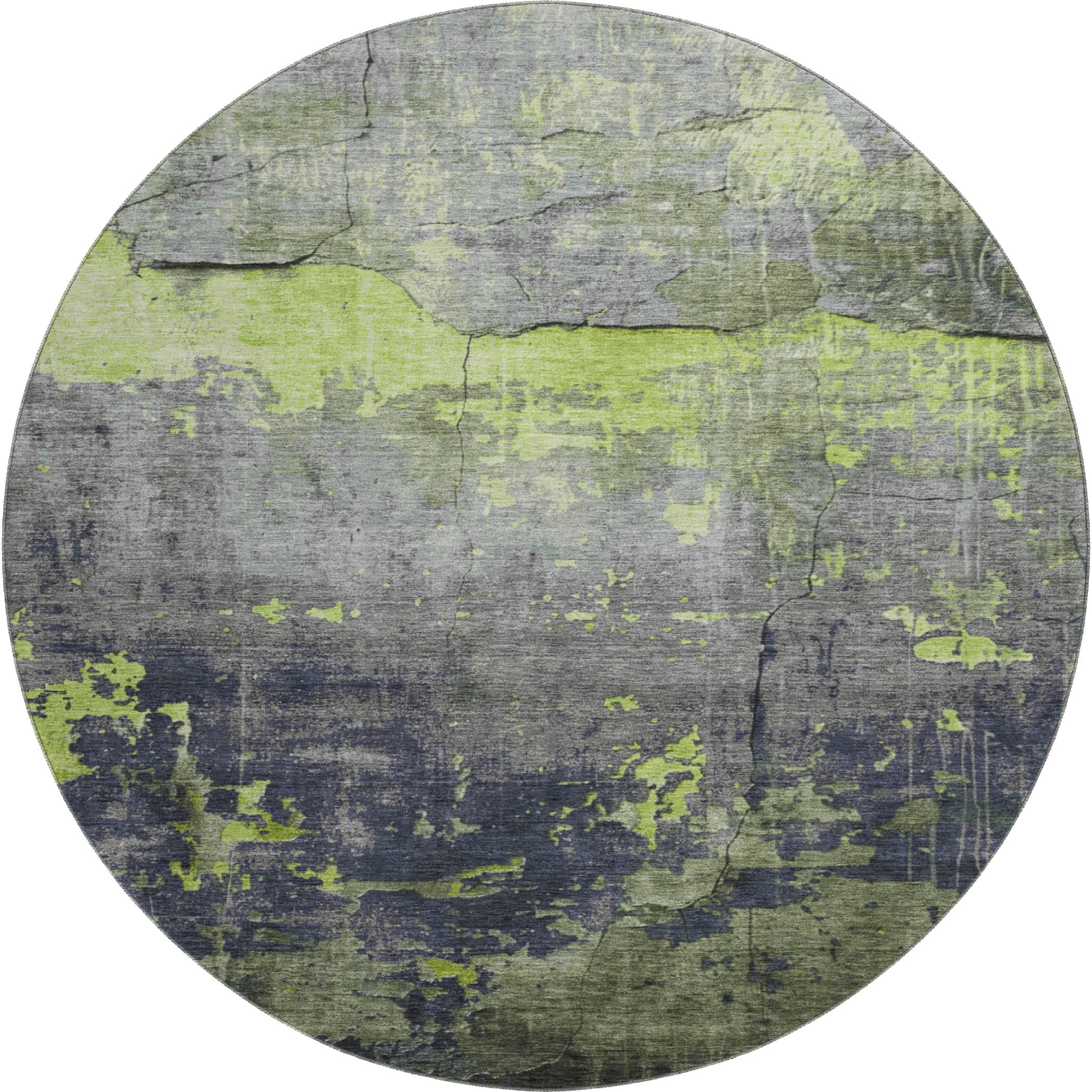 Kathmandu Machine Washable Transitional Lime Green Rug 8' x 8' #shape_Round