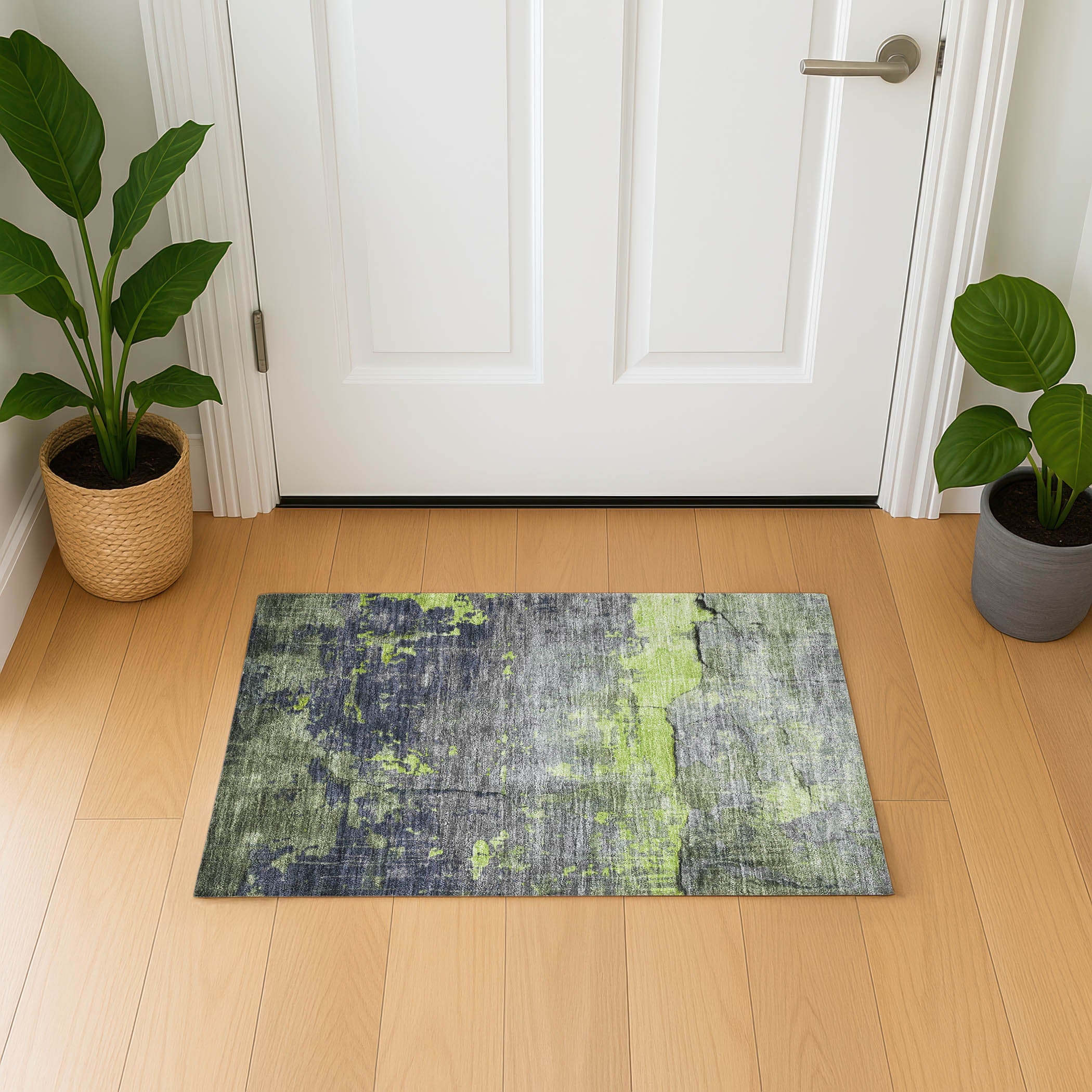 Kathmandu Machine Washable Transitional Lime Green Rug 1'8" x 2'6" #shape_Rectangle