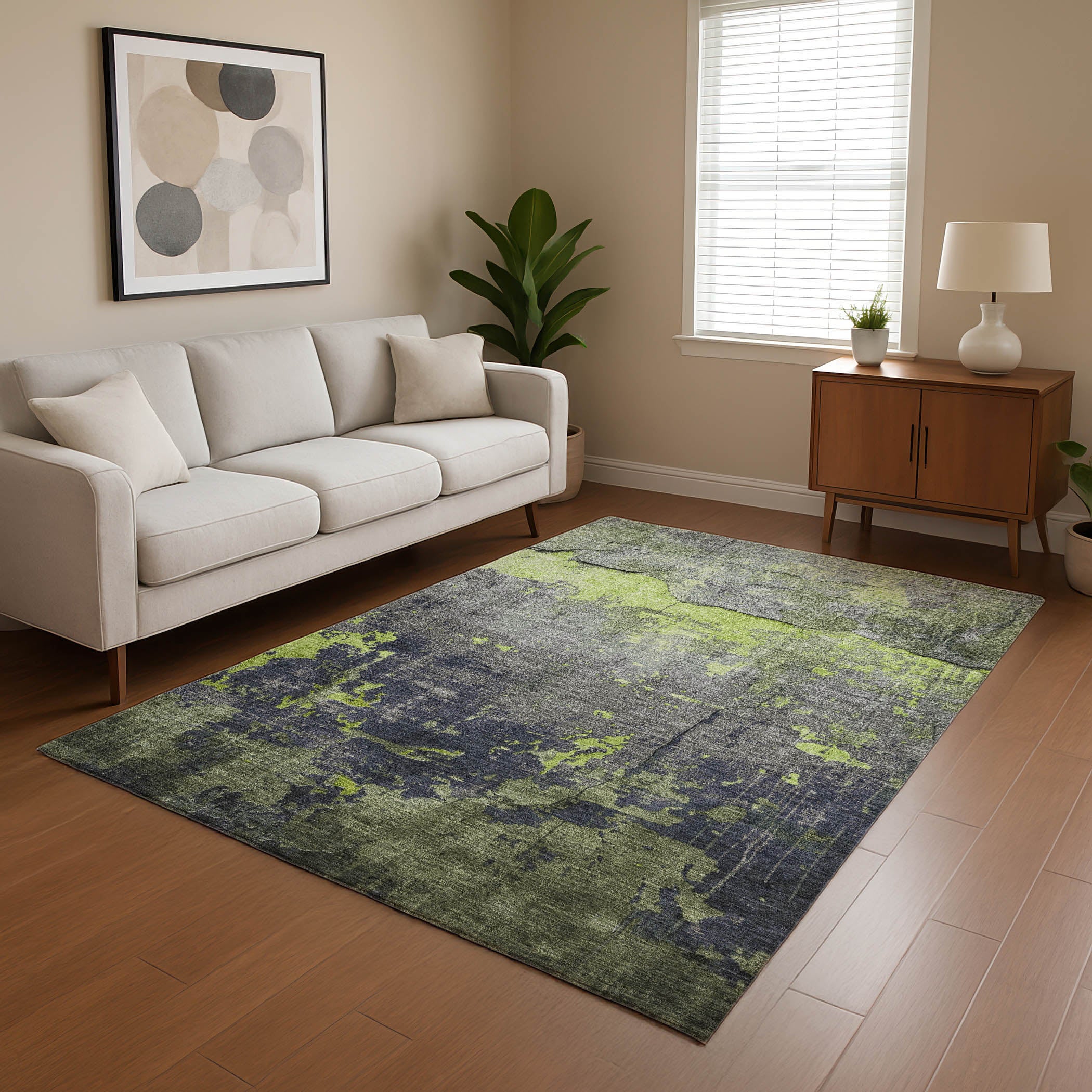 Kathmandu Machine Washable Transitional Lime Green Rug 2'6" x 3'10" #shape_Rectangle