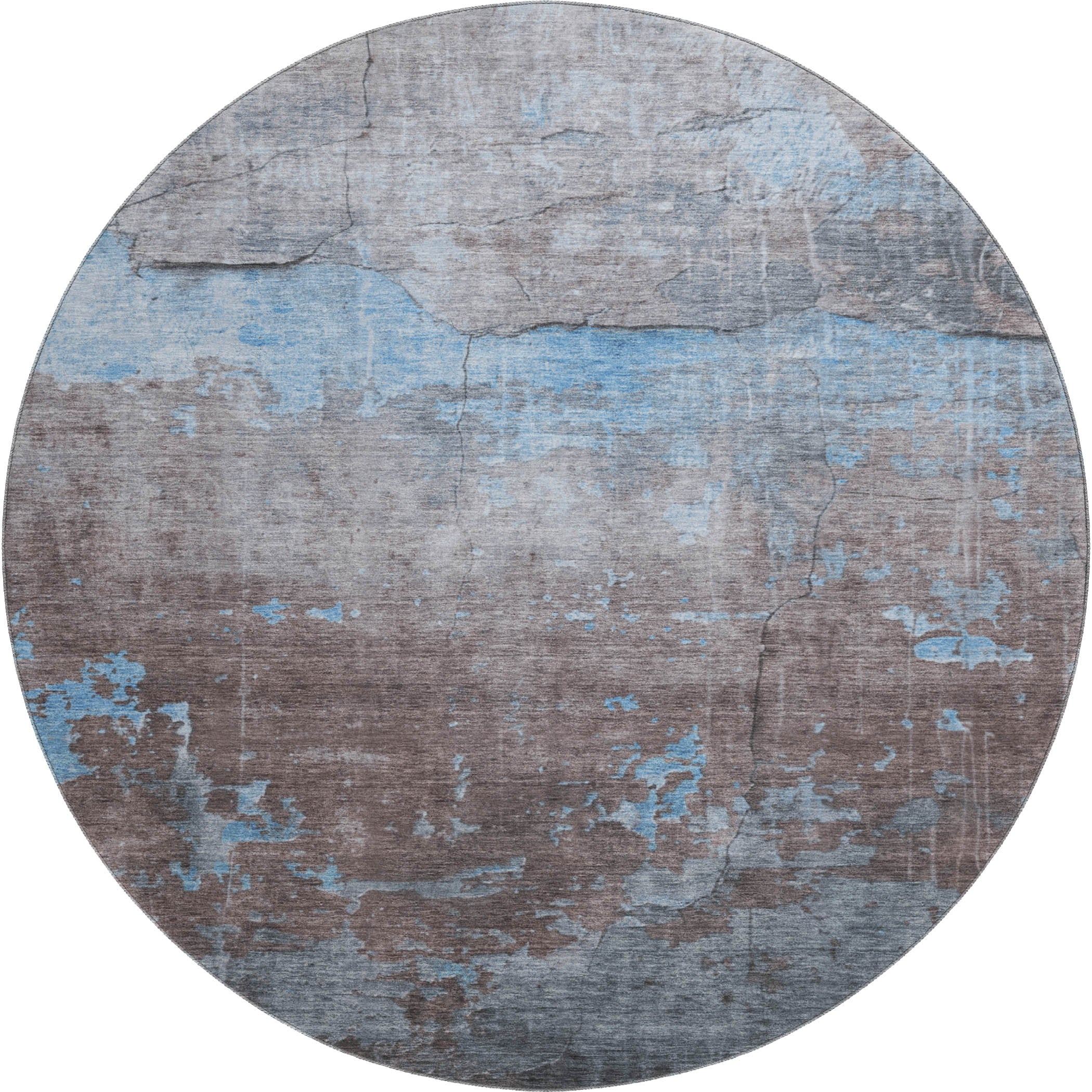 Kathmandu Machine Washable Transitional Sky Blue Rug 8' x 8' #shape_Round