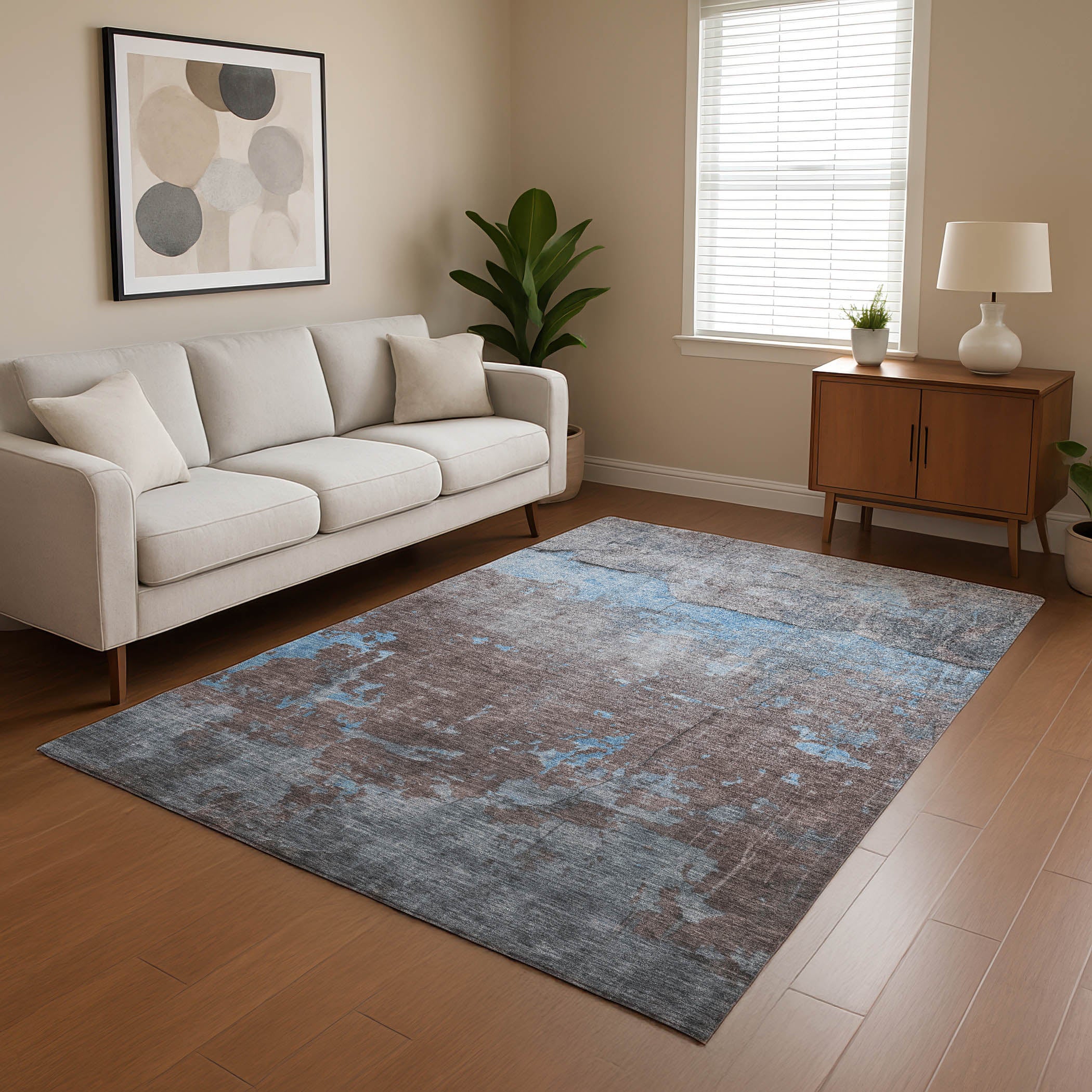 Kathmandu Machine Washable Transitional Sky Blue Rug 2'6" x 3'10" #shape_Rectangle