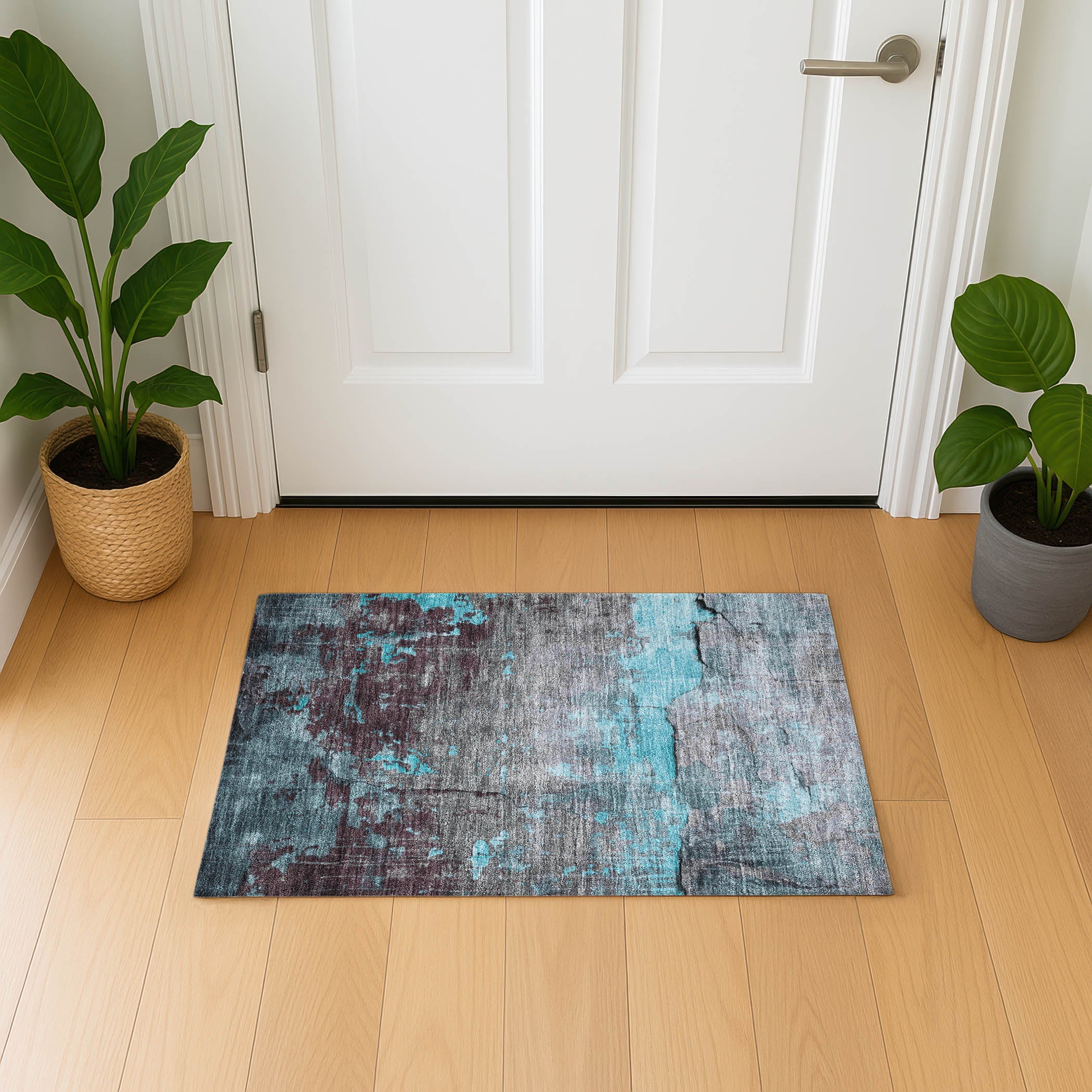 Kathmandu Machine Washable Transitional Teal Rug 1'8" x 2'6" #shape_Rectangle