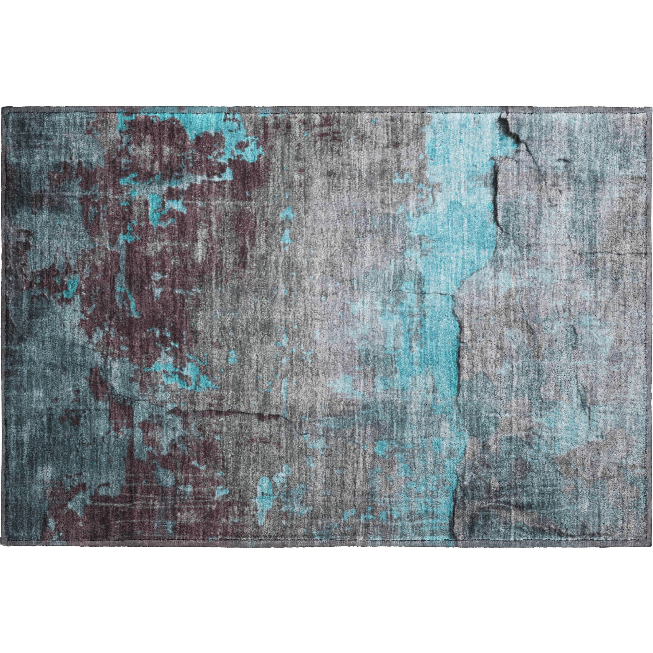 Kathmandu Machine Washable Transitional Teal Rug 1'8" x 2'6" #shape_Rectangle
