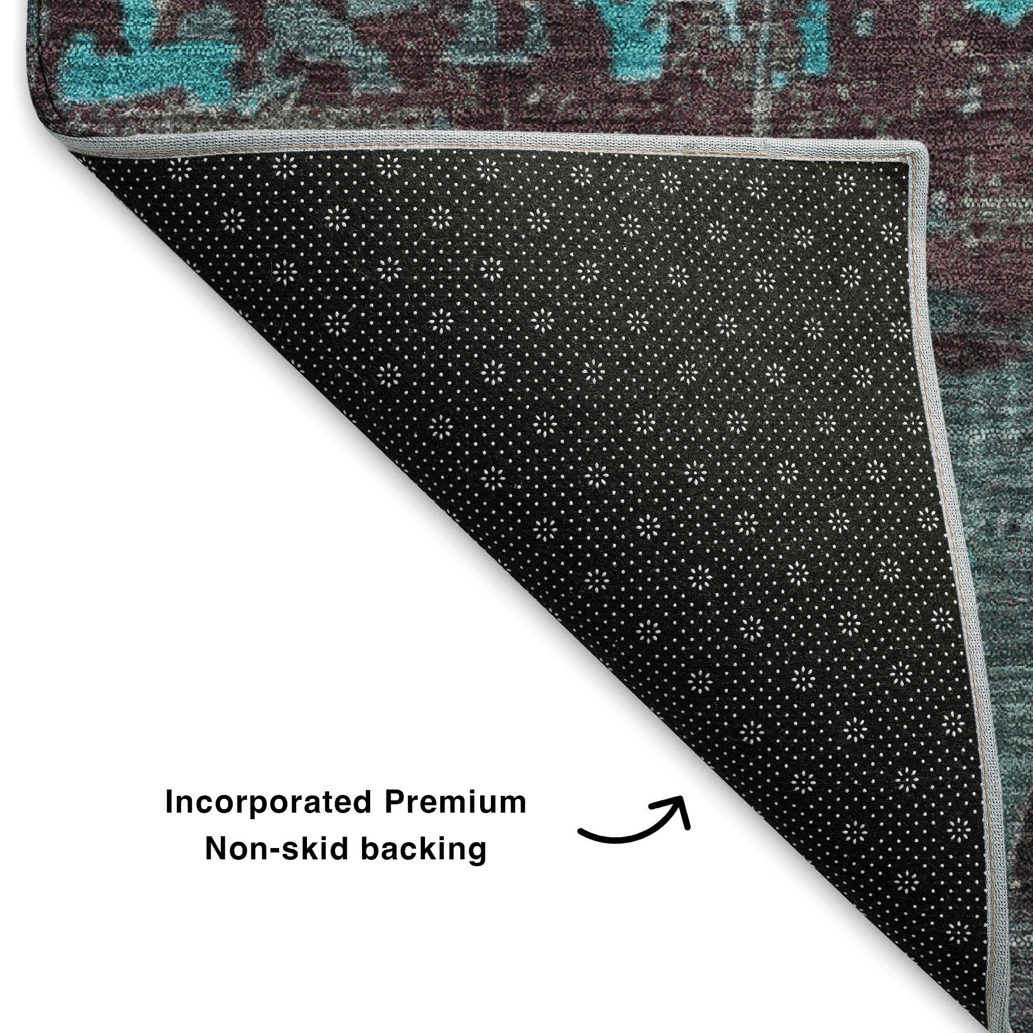 Kathmandu Machine Washable Transitional Teal Rug 1'8" x 2'6" #shape_Rectangle