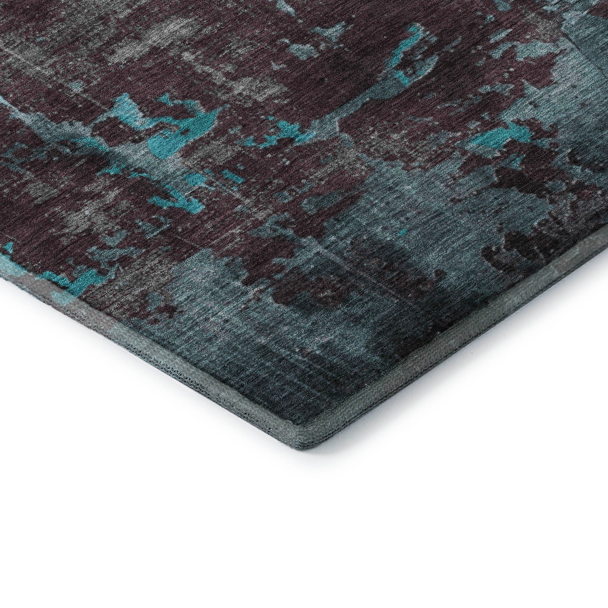 Kathmandu Machine Washable Transitional Teal Rug 1'8" x 2'6" #shape_Rectangle